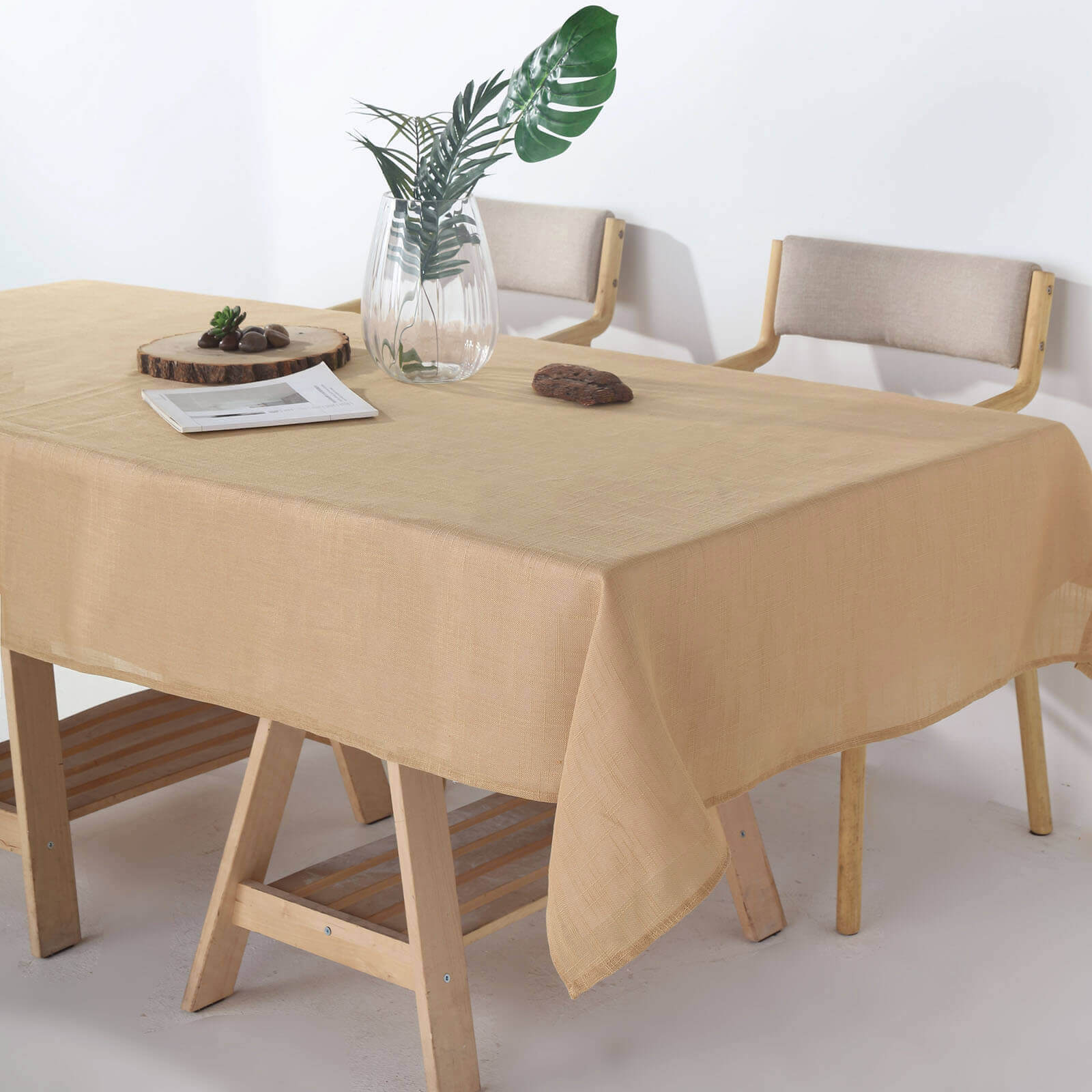 Faux Linen 60x102 Rectangular Tablecloth Natural - Slubby Textured & Wrinkle Resistant Table Cover