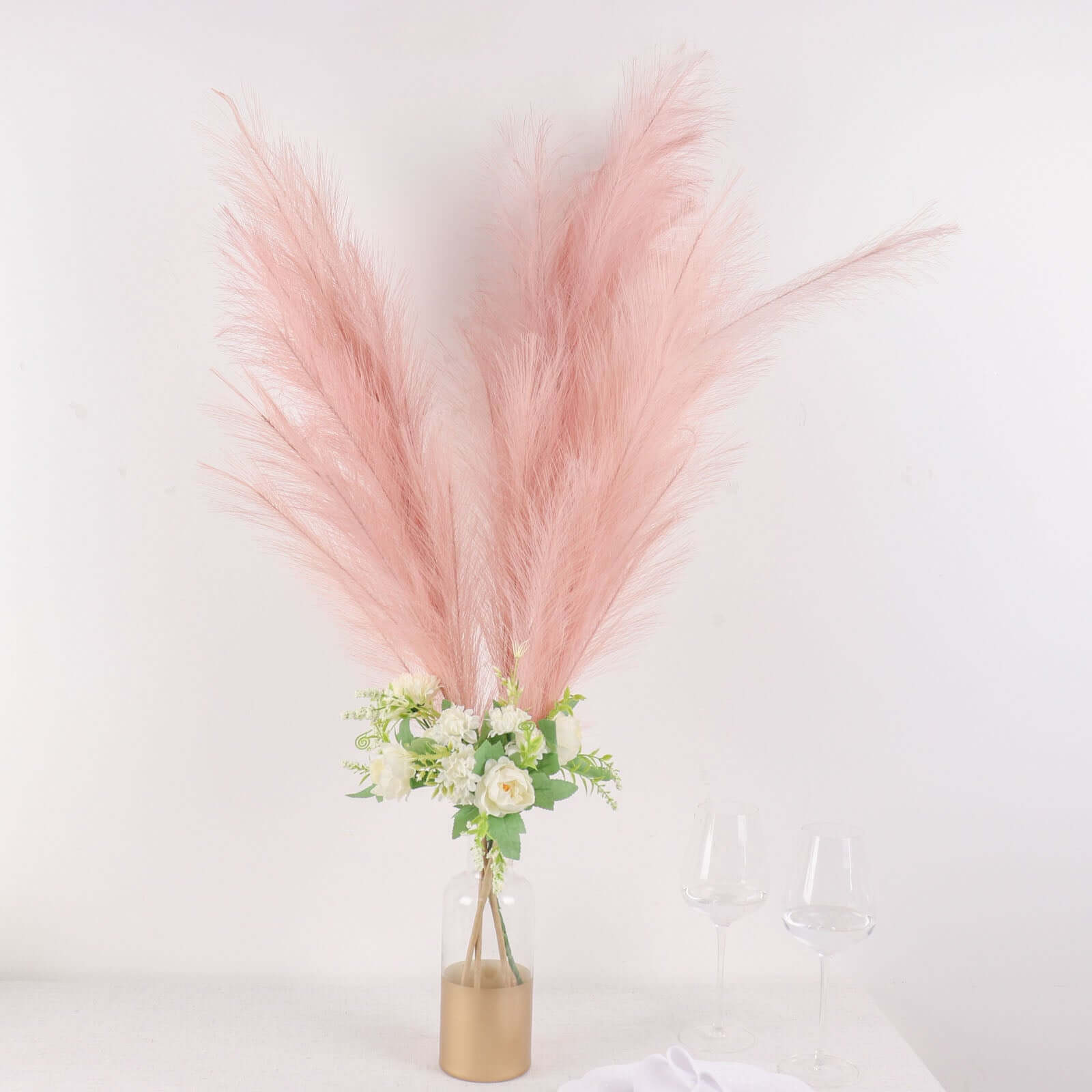 3 Stems Artificial Pampas Grass Decor Dusty Rose - Soft Realistic Faux Ornamental Grass Branches for Rustic Boho Chic Backdrops Floral Styling & Vase Displays 44