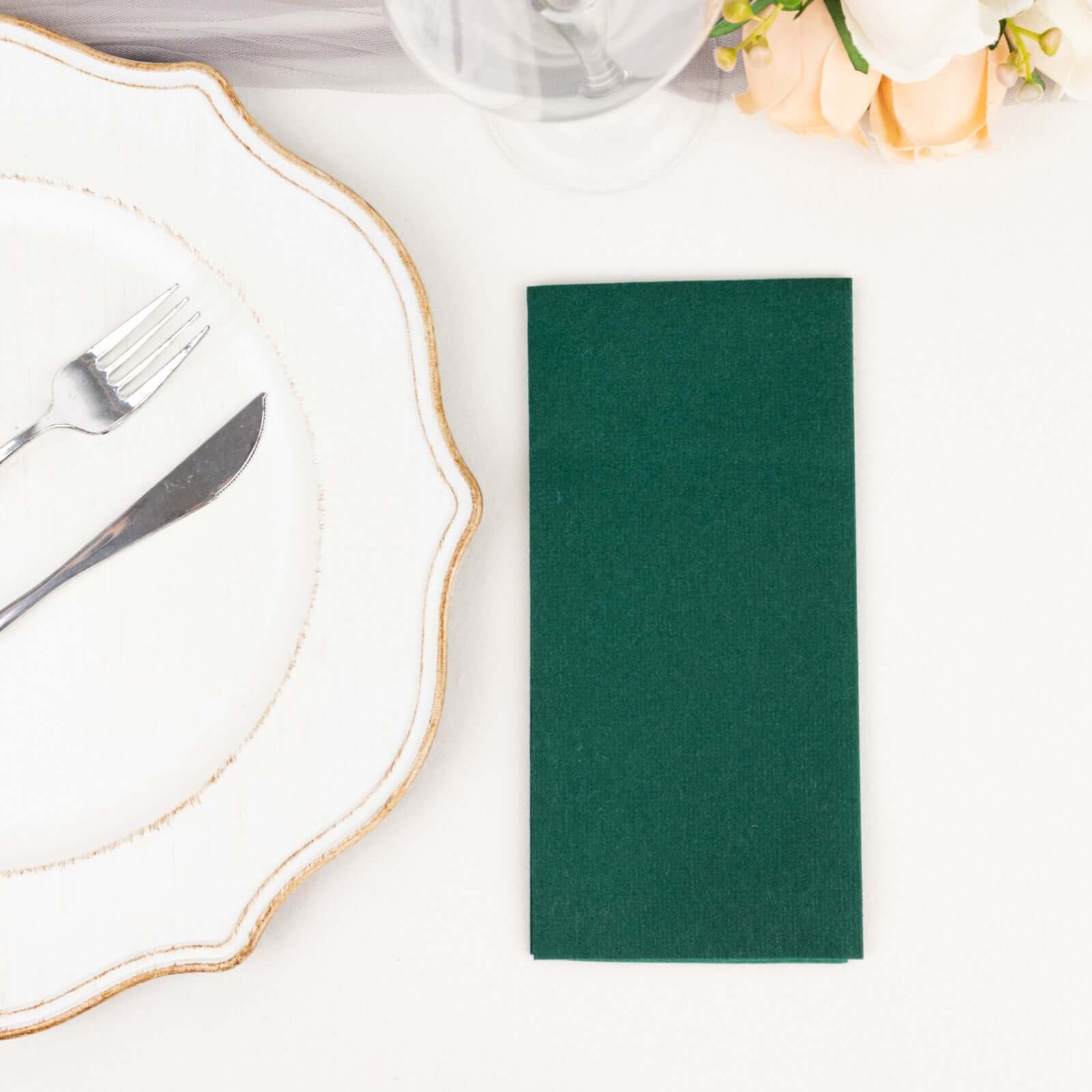 20-Pack Paper Linen-Like Napkins Hunter Emerald Green - Disposable Hygienic Airlaid Guest Towels 8.5x4