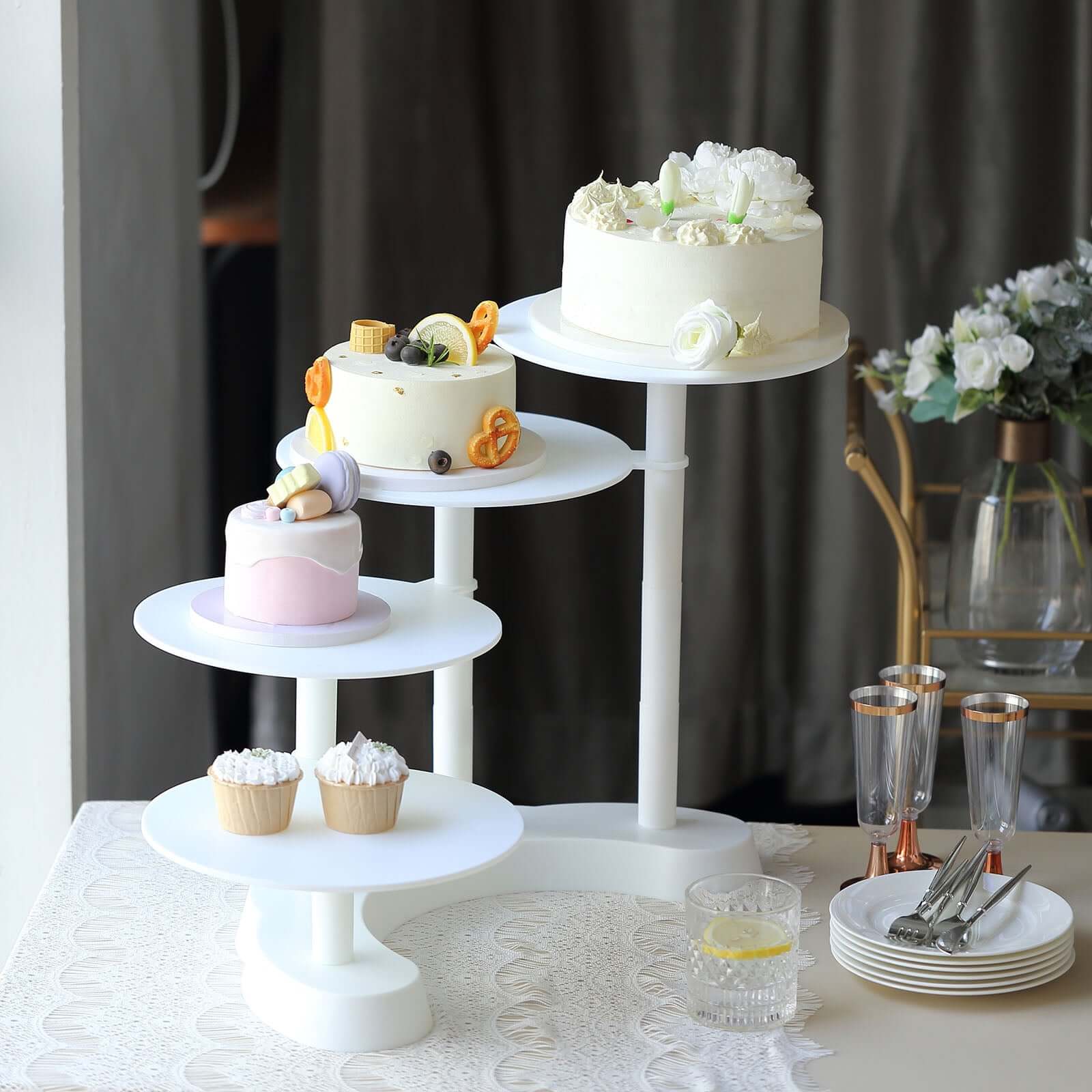 4-Tier Plastic Cake Stand with Half Moon Base White - Space Saving Multi-layer Cupcake Holder Dessert Tower for Weddings Tea Parties & Home Gatherings 17