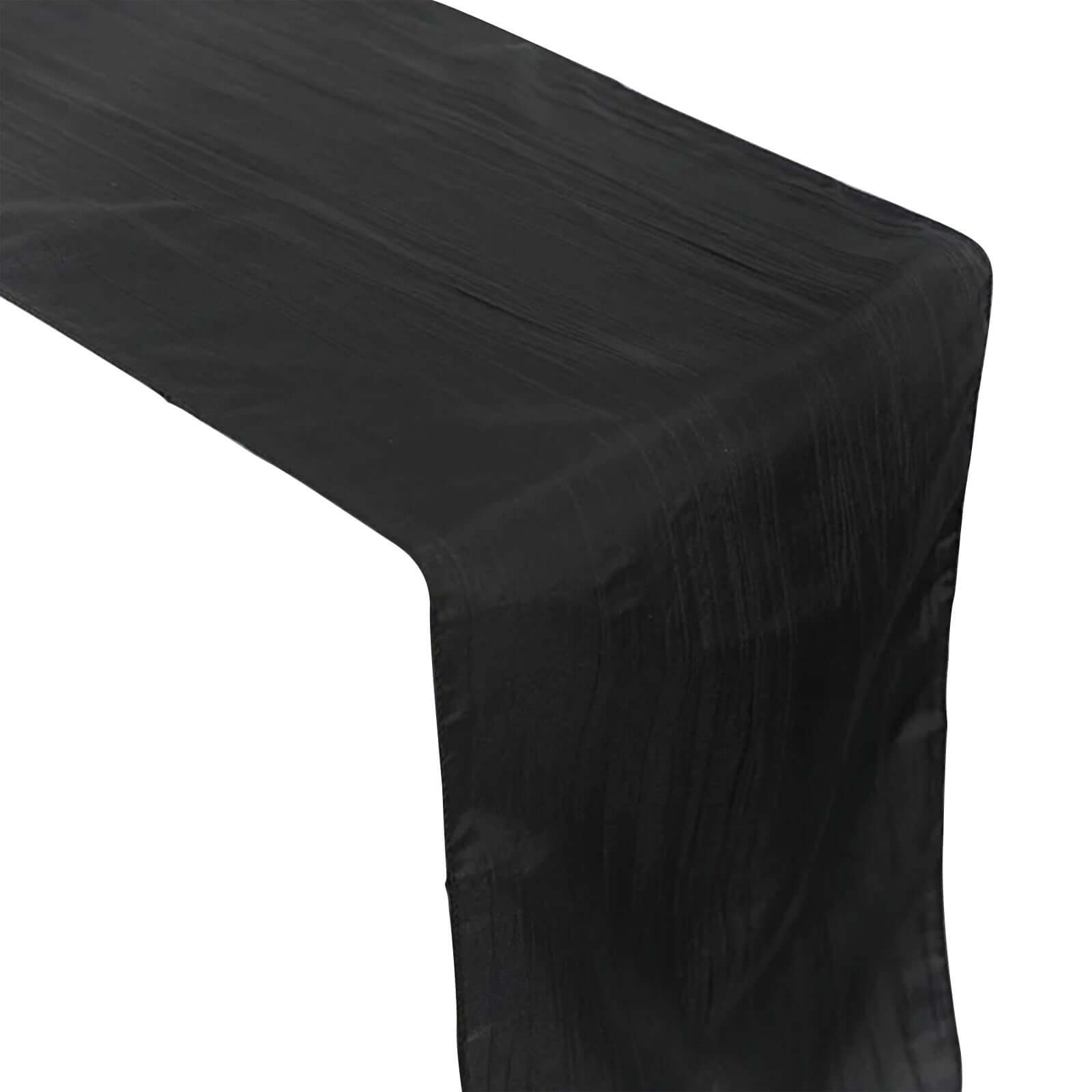 Taffeta 12x108 Table Runner Black - Accordion Crinkle Design