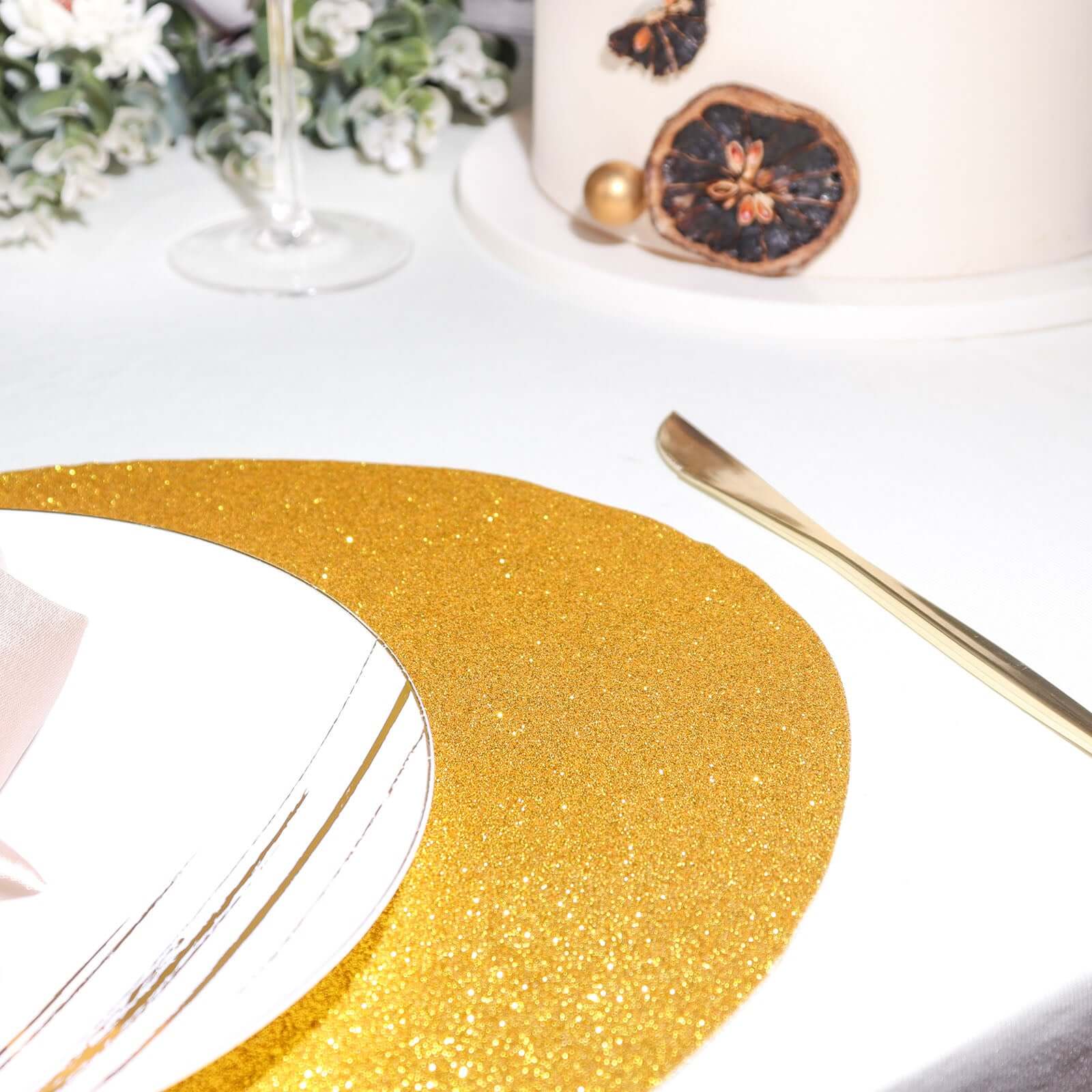 6-Pack Placemats Glitter Design Gold Sparkle Oval - Non-Slip Decorative Table Mats for Dining 12x18