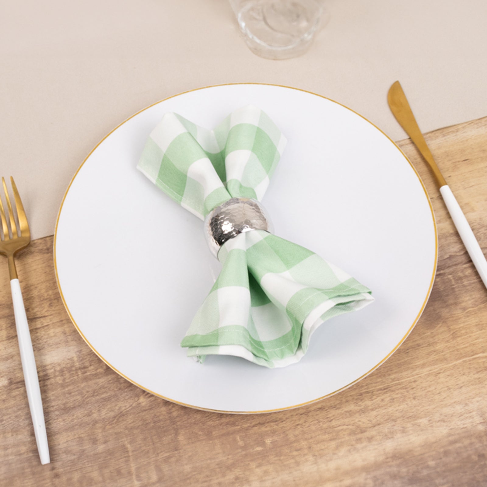 5 Pack Polyester 15x15 Napkins Sage Green/White Buffalo Plaid Gingham Style Cloth Napkins