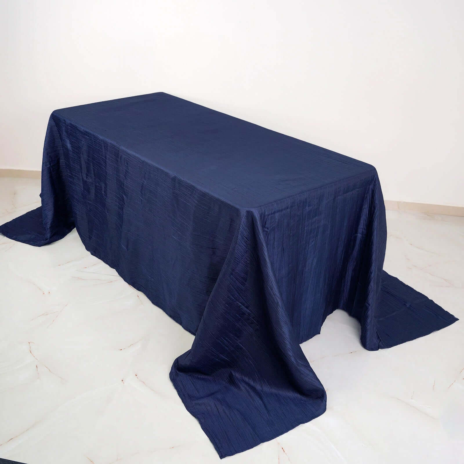 Taffeta 90x132 Rectangle Tablecloth Navy Blue - Seamless Accordion Crinkle Table Cover