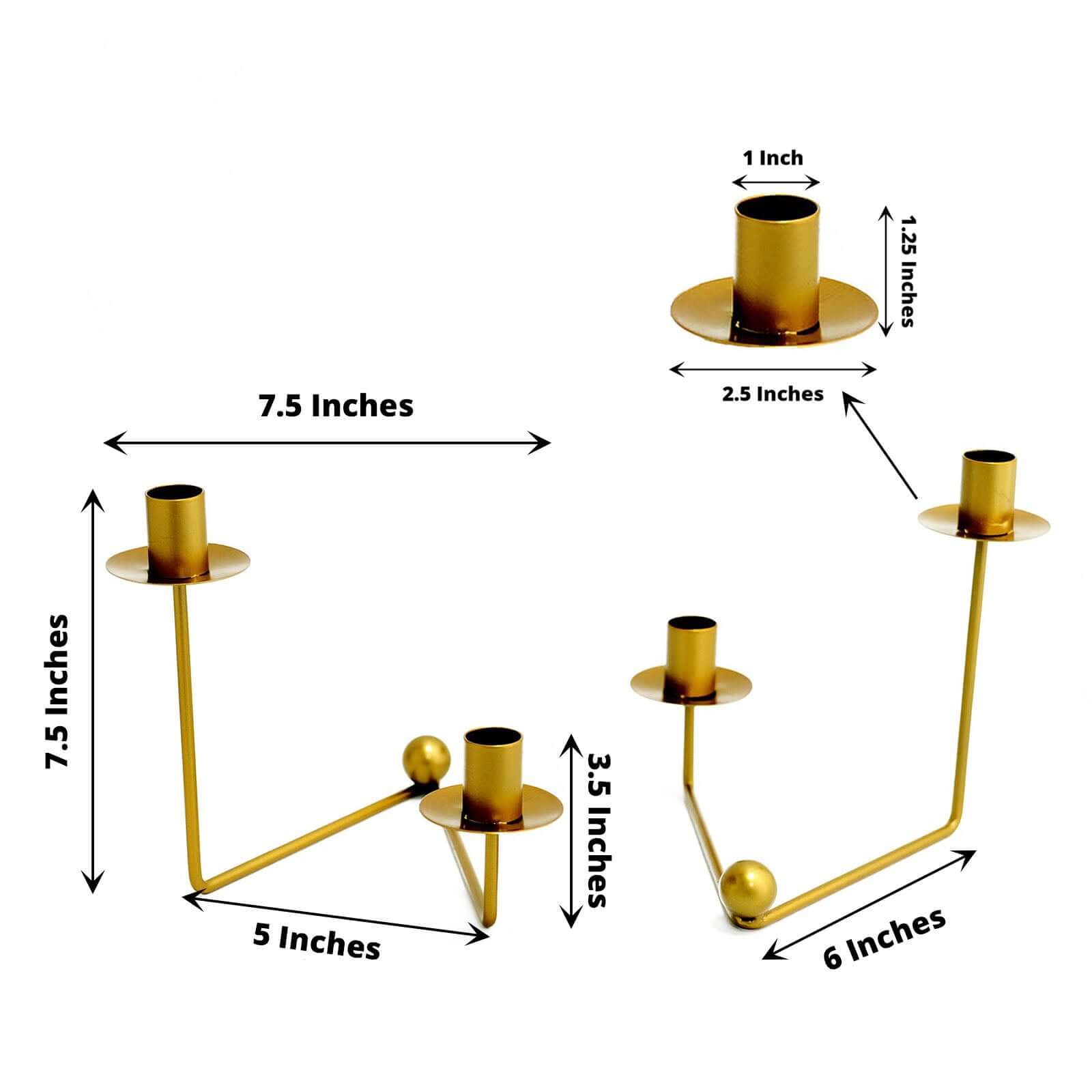 2-Pack V-Shaped Geometric Taper Candelabra 2 Arm Candle Holder Design Gold Metal - Wedding Decor Accent 7