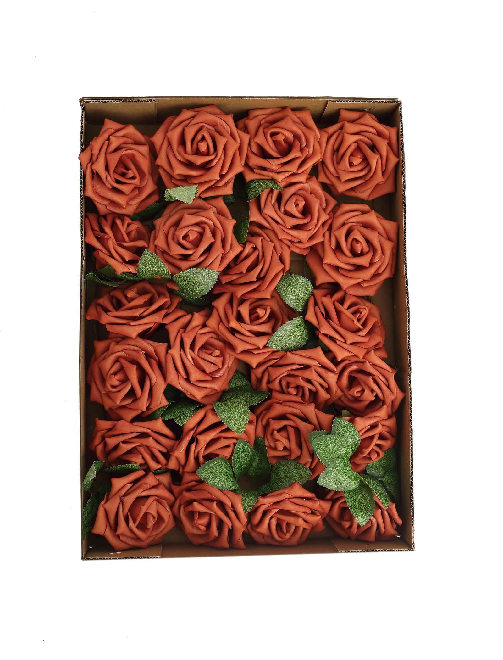 24 Roses 5 Terracotta (Rust) Artificial Foam Flowers With Stem Wire and Leaves