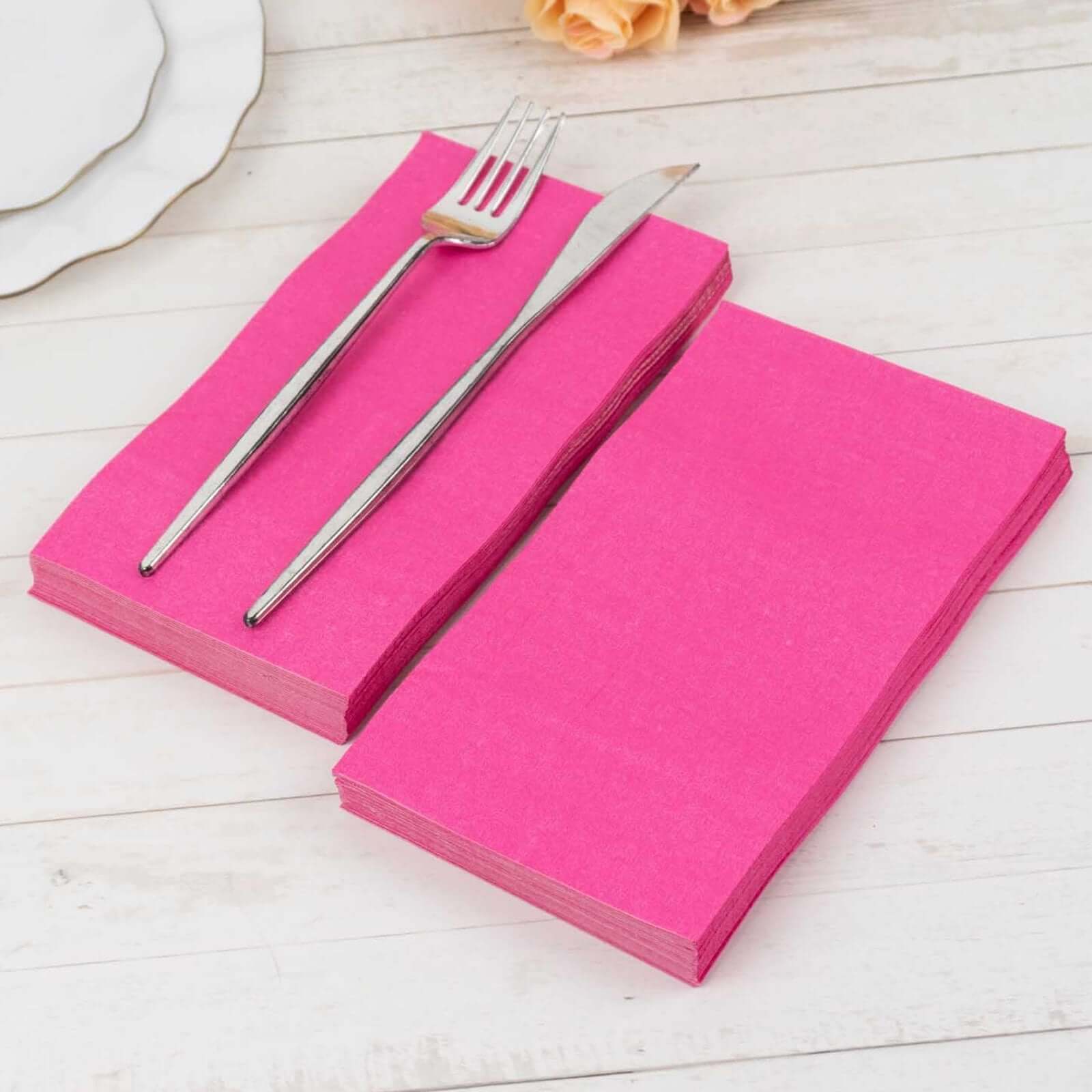 50-Pack Paper Napkins Soft Fuchsia - Disposable 2-Ply Cocktail and Beverage Napkins for Weddings