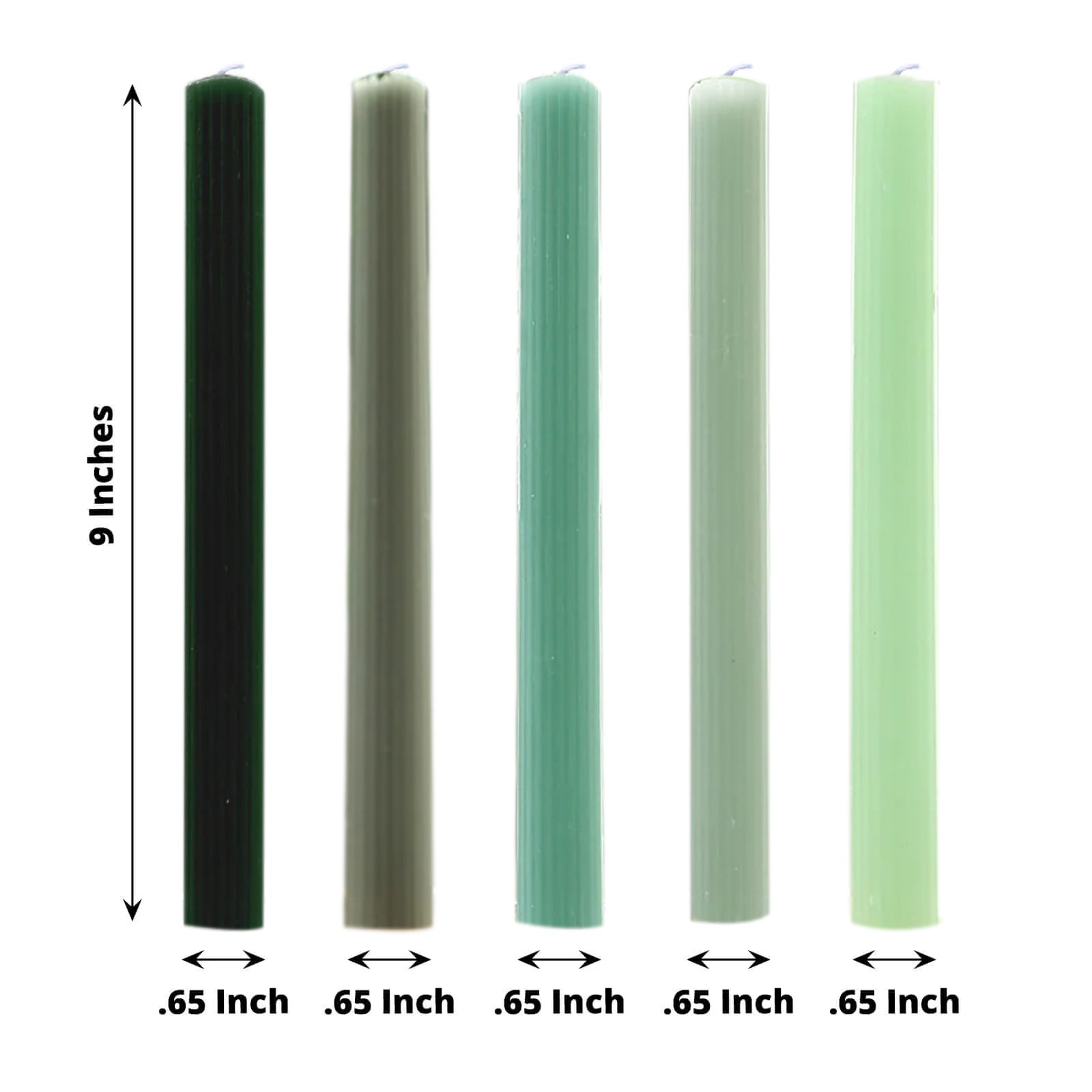 5-Pack Taper Candles Ribbed Wick Ribbon Wax Design Assorted Sage Green - Premium Unscented Dinner Candles 9