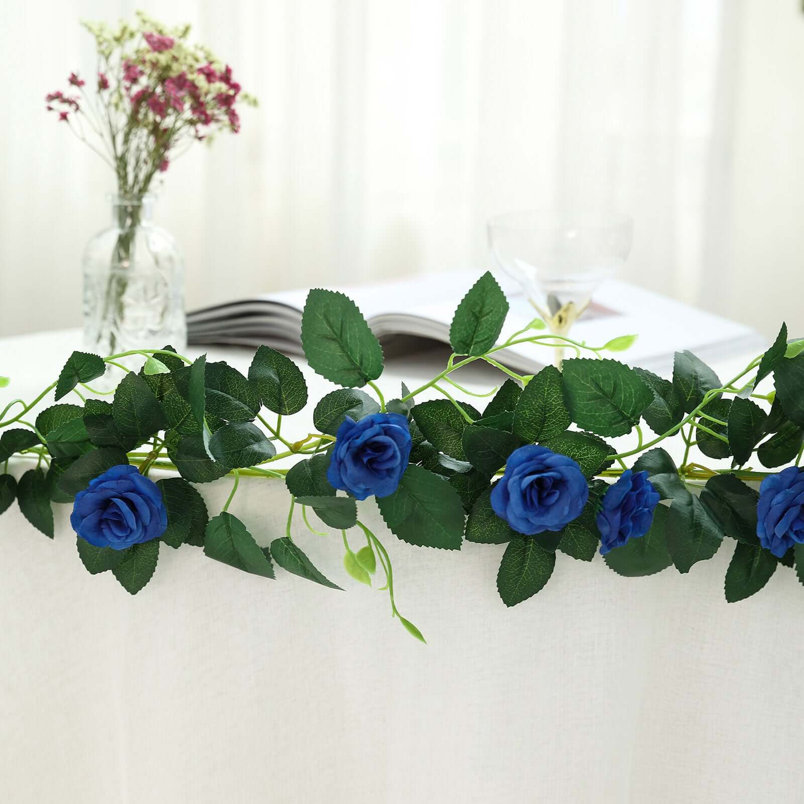 6ft 20 Royal Blue Artificial Silk Roses Flower Garland, Hanging Vine