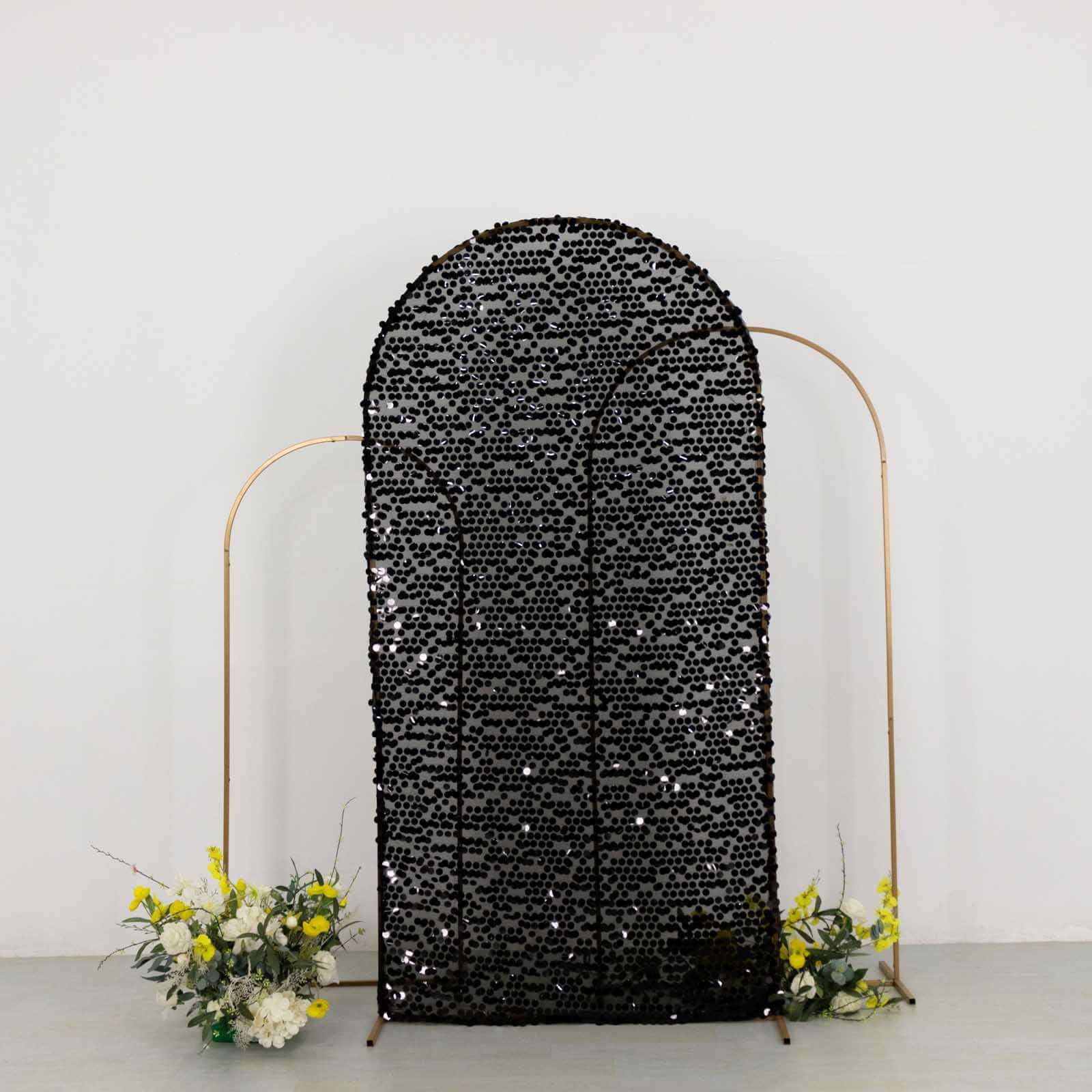 7ft Sparkly Black Big Payette Sequin Fitted Wedding Arch Cover for Round Top Chiara Backdrop Stand