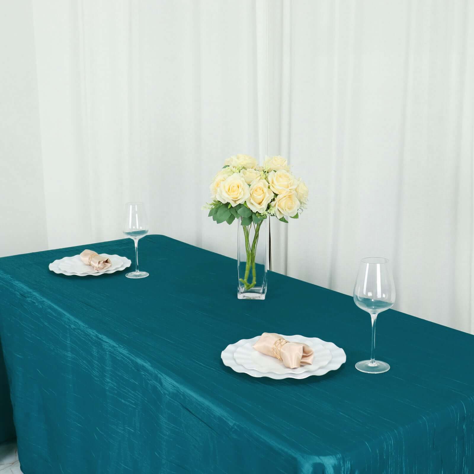 Taffeta 90x132 Rectangle Tablecloth Teal - Seamless Accordion Crinkle Table Cover