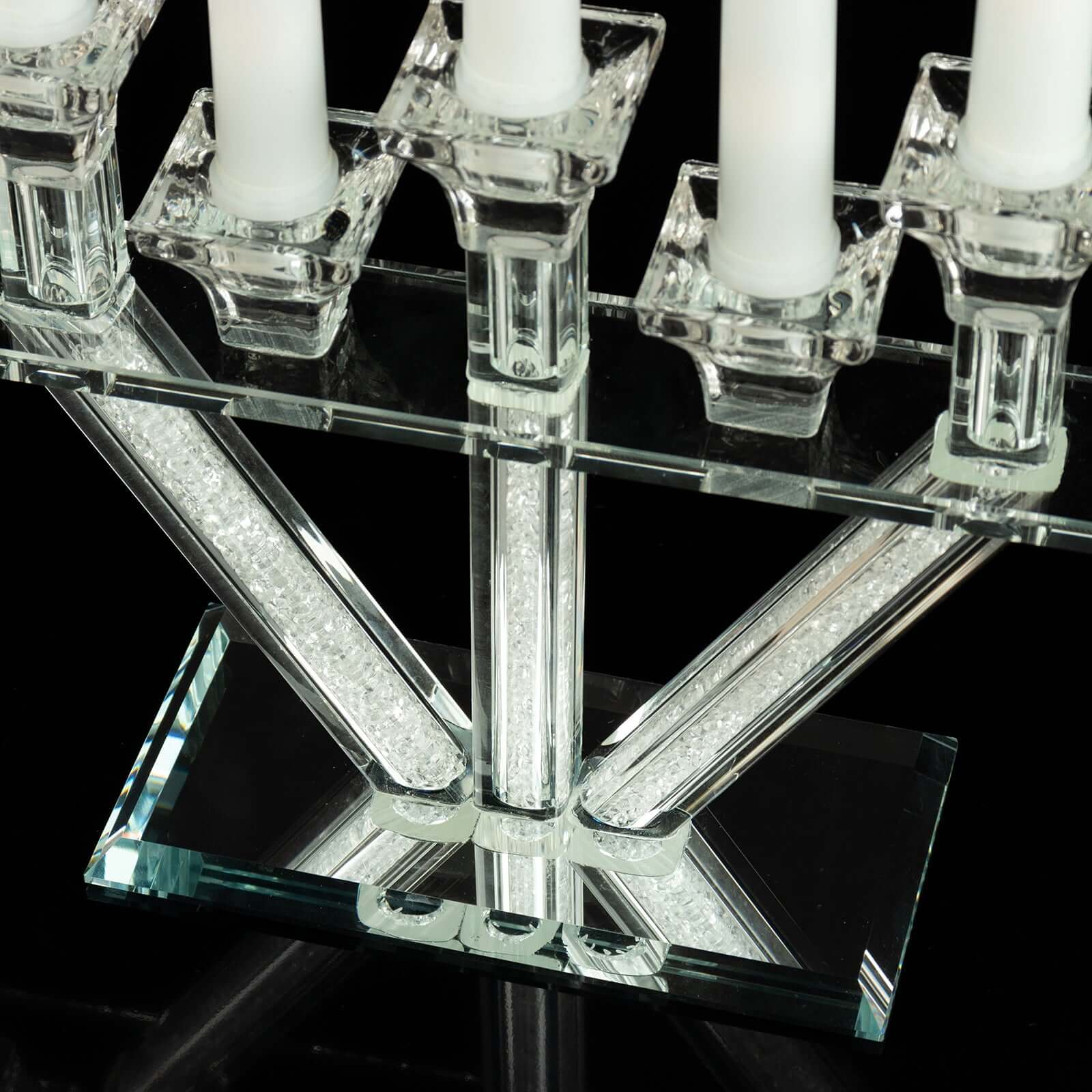 Crystal Glass Candelabra, 7-Branch Taper Candle Stick Holder Stand Table Centerpiece With Crystal Filler and Mirror Base 12