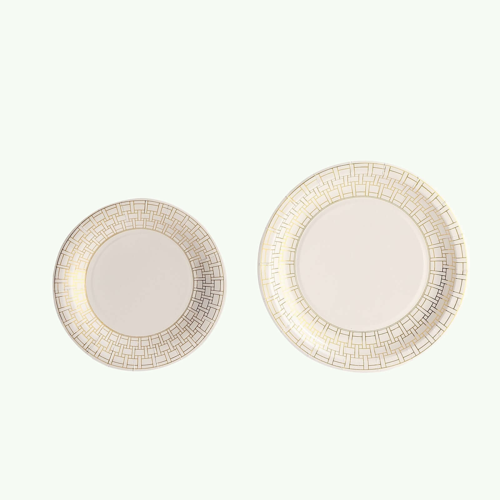 25-Pack Paper 7 Round Dessert Plates in White with Gold Basketweave Rim - Disposable Appetizer Salad Plates for Exquisite Gatherings & Celebrations