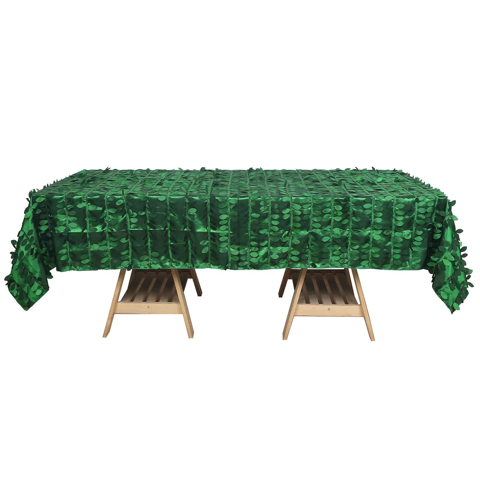 Taffeta 60x102 Rectangle Tablecloth Green | Exquisite 3D Leaf Petal Design for Chic Wedding & Event Decor