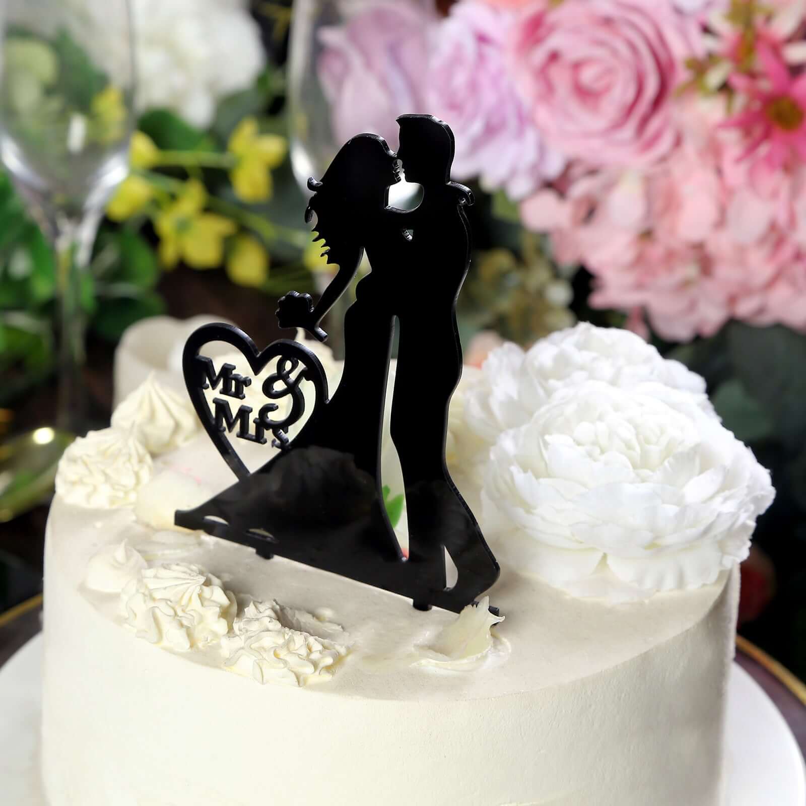 Acrylic Cake Toppers Black Silhouette Design Mr and Mrs - Wedding Cake Decoration Set 7