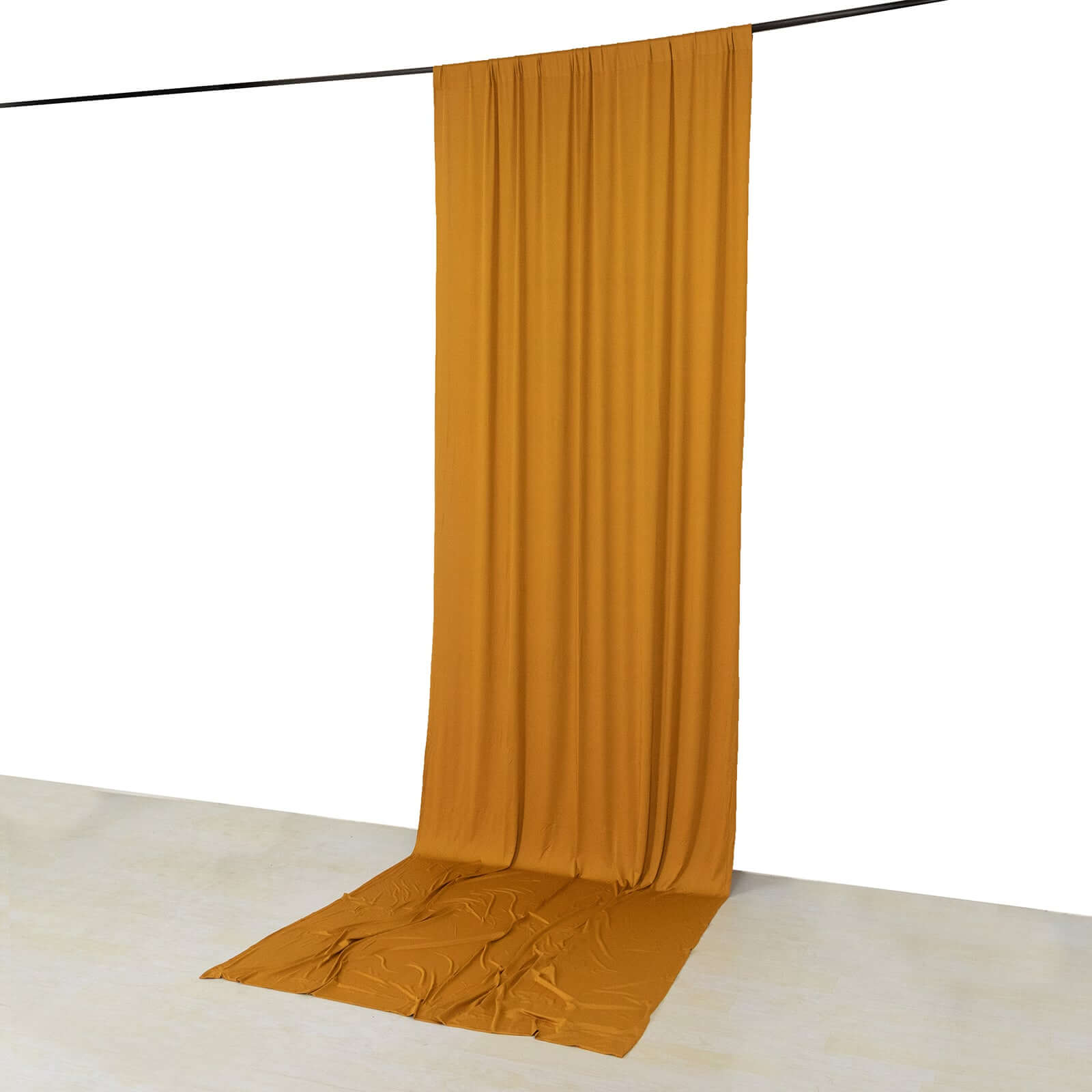 Gold 4-Way Stretch Spandex Event Curtain Drapes, Wrinkle Free Backdrop Event Panel with Rod Pockets - 5ftx14ft