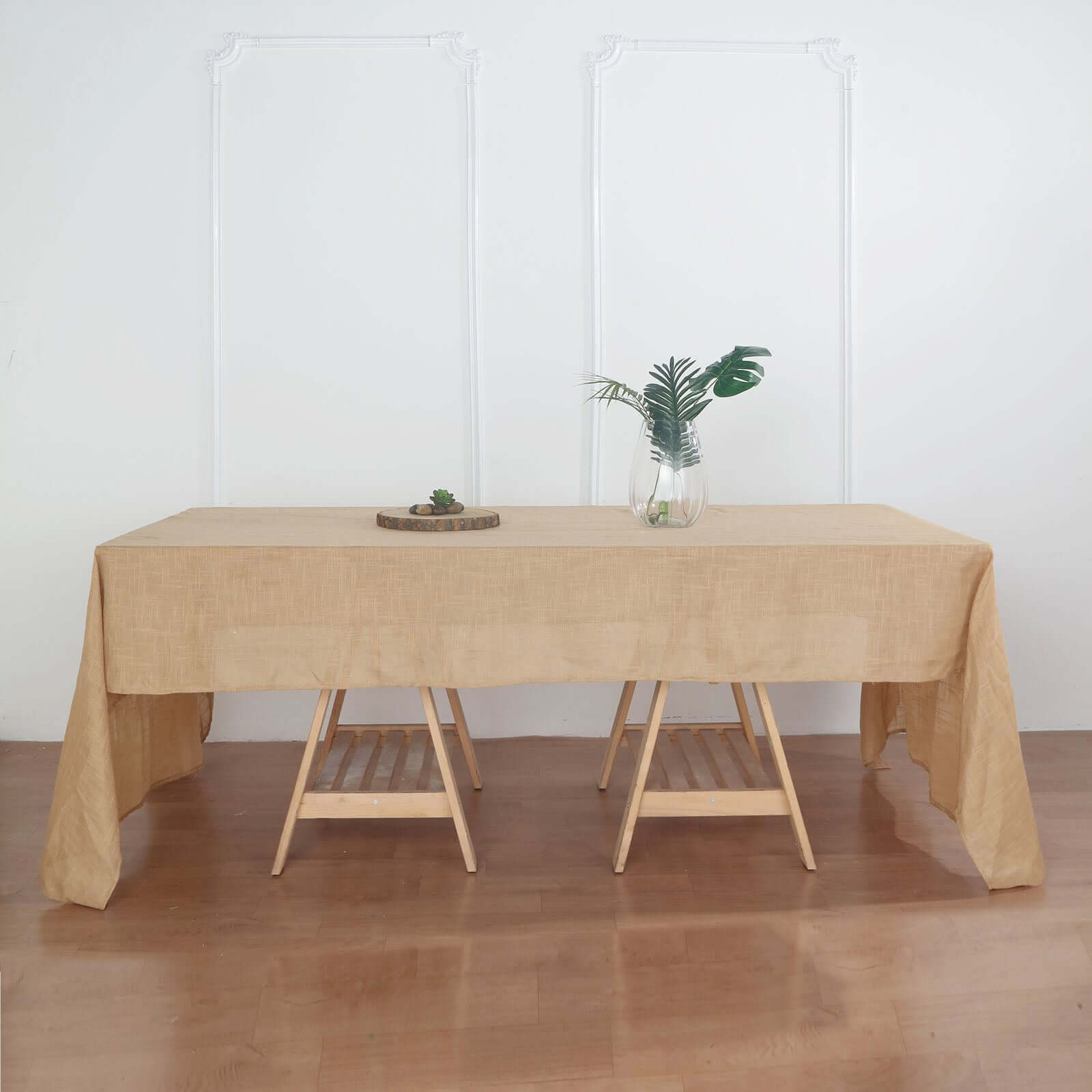 Faux Linen 60x126 Rectangular Tablecloth Natural - Slubby Textured & Wrinkle Resistant for Weddings and Special Events