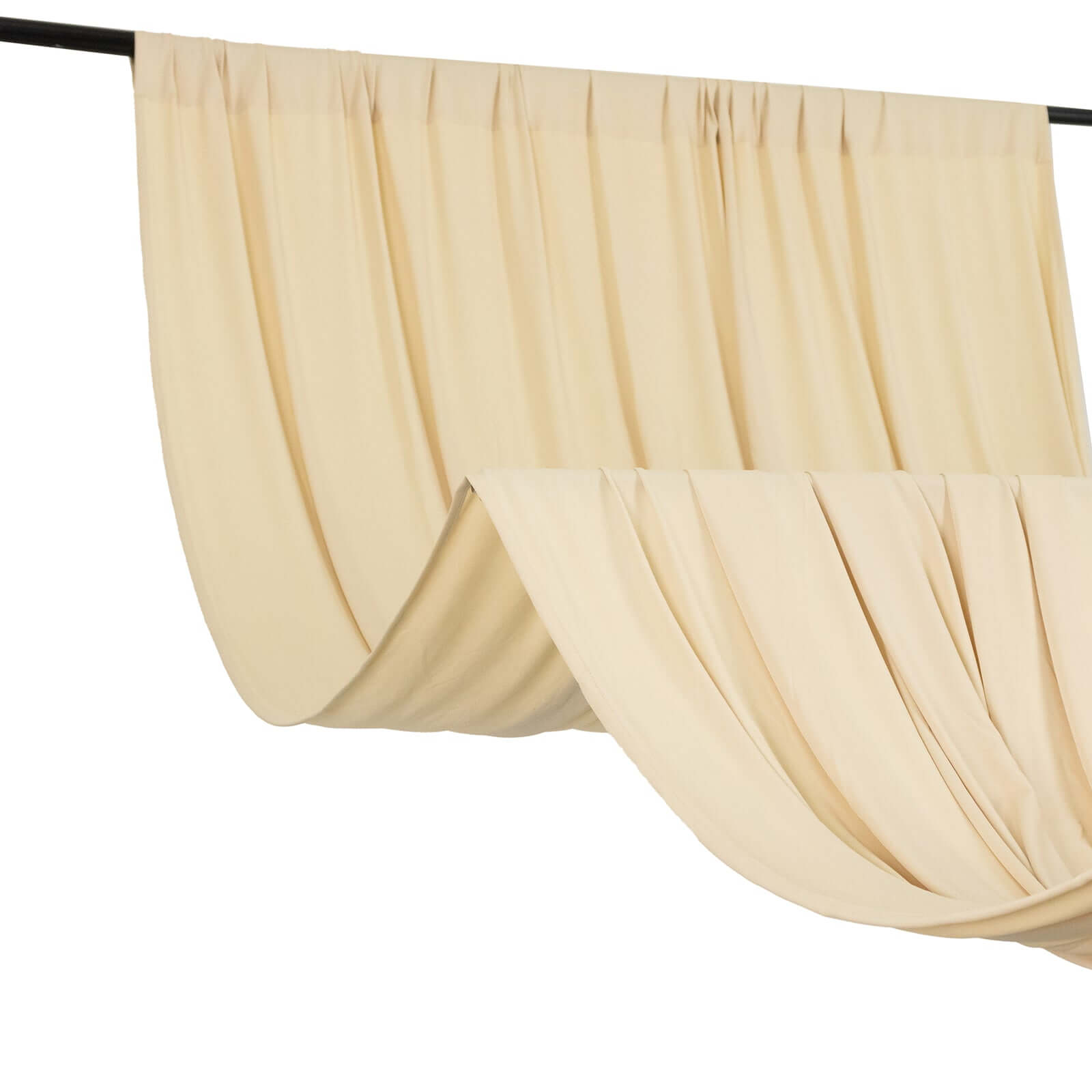 Beige 4-Way Stretch Spandex Event Curtain Drapes, Wrinkle Free Backdrop Event Panel with Rod Pockets - 5ftx14ft