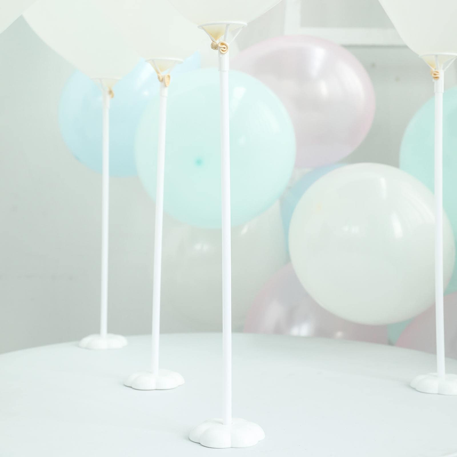 5 Pack White Balloon Centerpieces Holder with Floral Base, Table Top Balloon Stand Stick Kit - 17