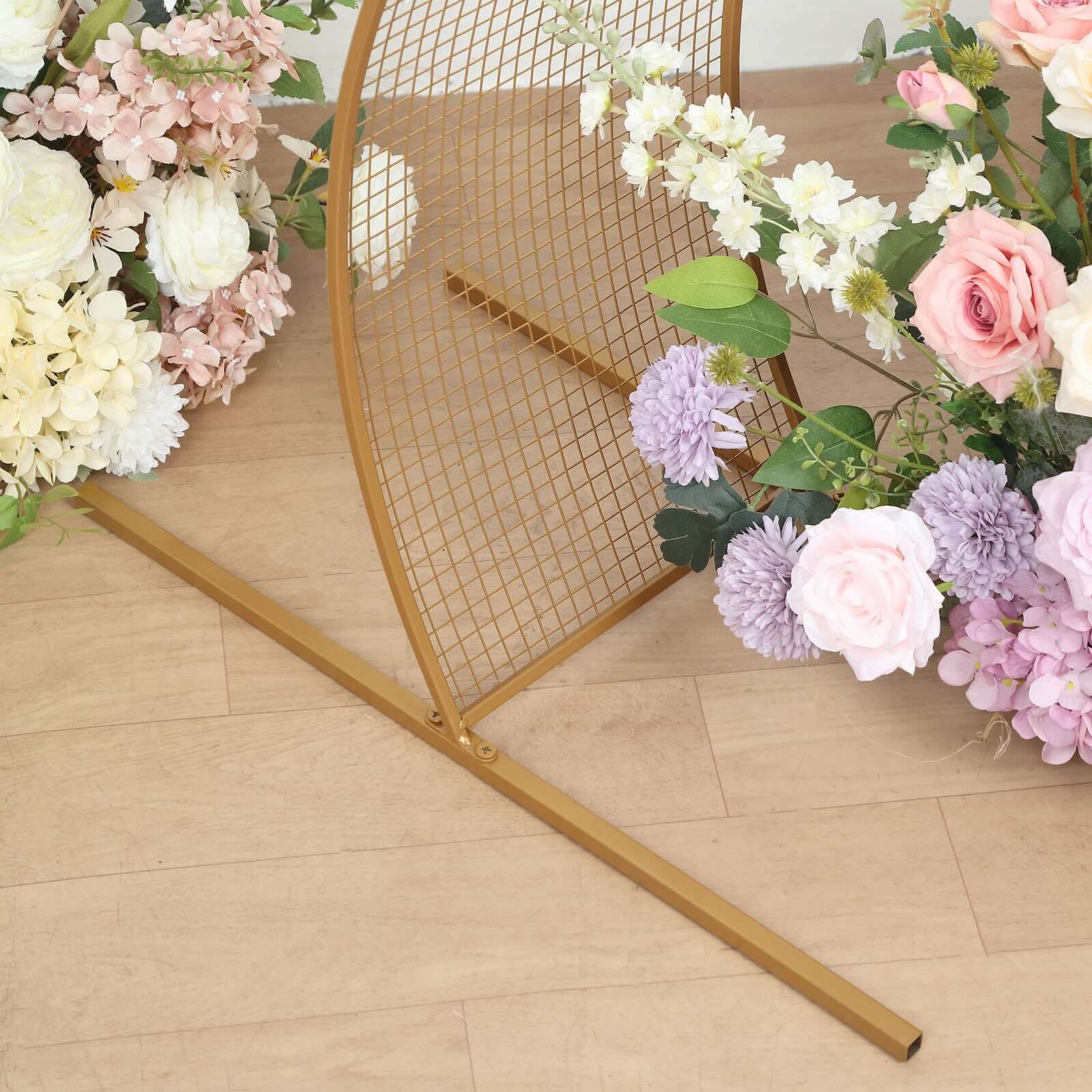 7ft Gold Metal Lattice Grid S-Shaped Wedding Arch Aisle Display Decor, Wavy Flower Frame Backdrop Stand