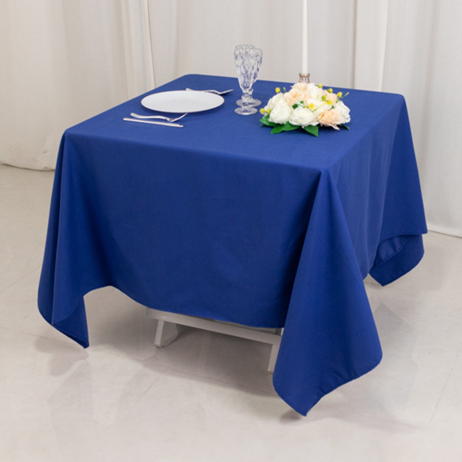 Cotton Blend 70x70 Square Tablecloth Royal Blue - Wrinkle-Resistant Fabric Table Cover