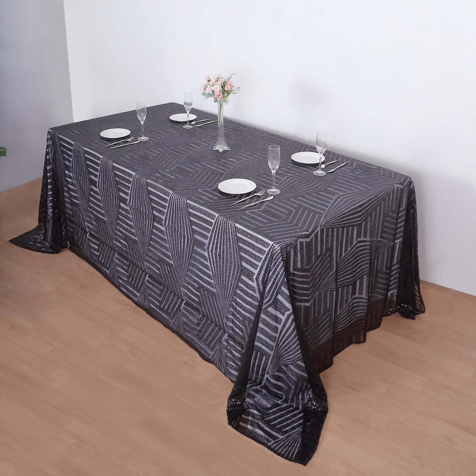 Sequin 90x132 Rectangle Tablecloth Black - Seamless Diamond Table Cover