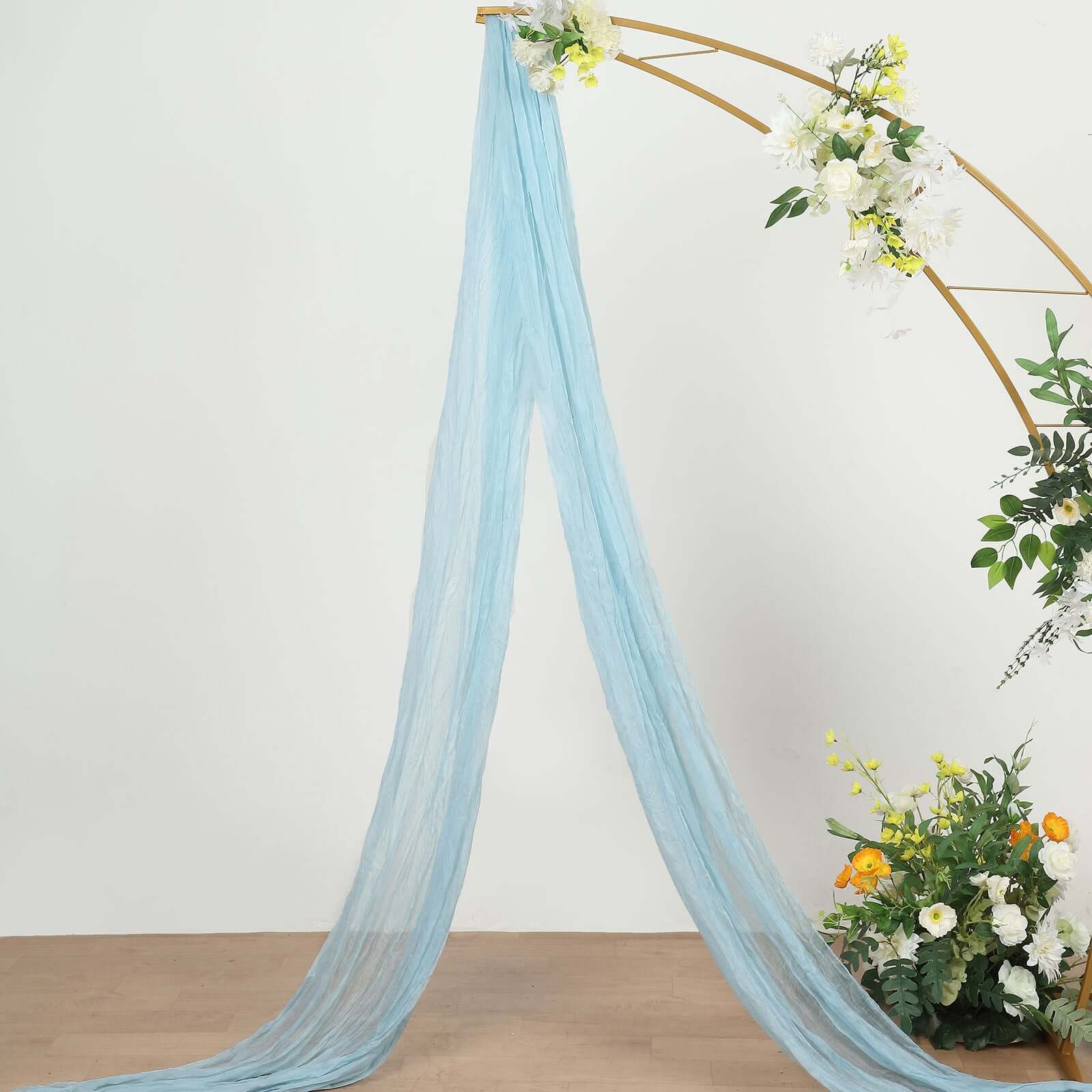 20ft Light Blue Gauze Cheesecloth Fabric Wedding Arch Drapery, Window Scarf Valance, Boho Decor Arbor Curtain Panel