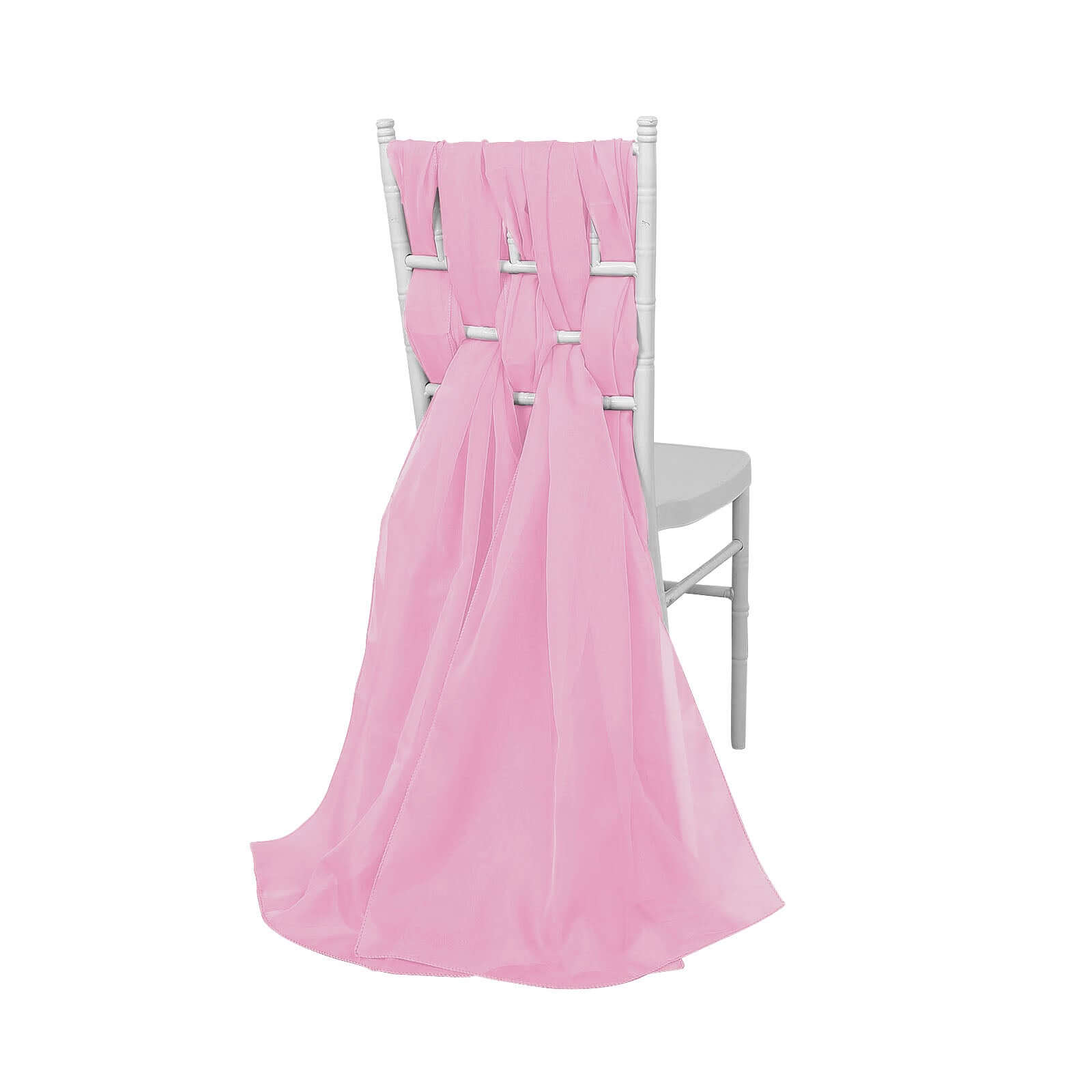 5 Pack Premium Chiffon Chair Sashes Pink - Soft & Lightweight Designer Chair Bows 22x78