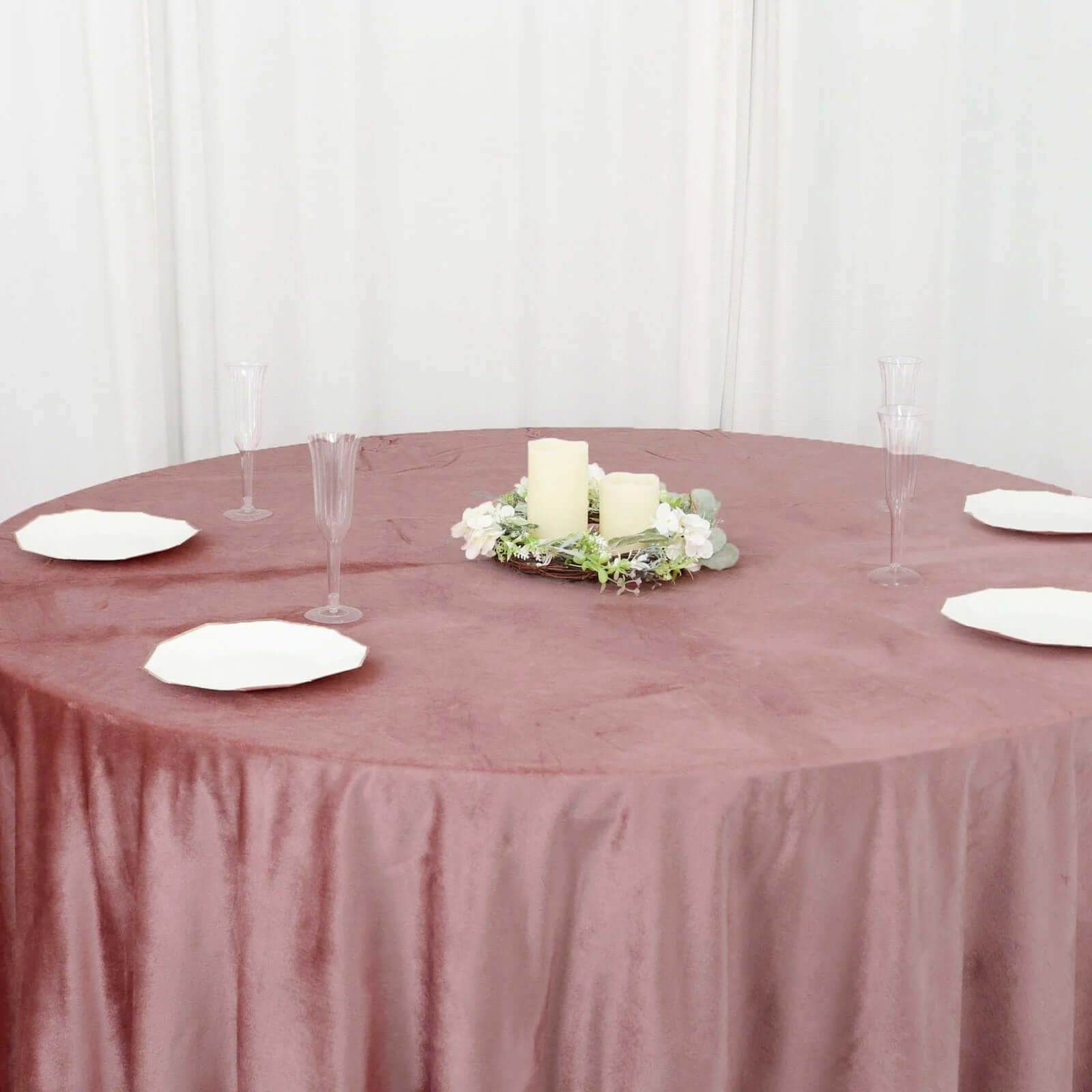 Premium Velvet 120 Round Tablecloth Dusty Rose - Reusable Soft & Seamless Table Cover