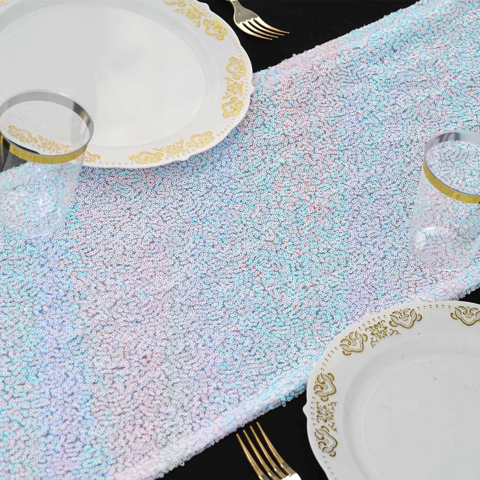 Sequin 12x108 Table Runner Iridescent Blue - Glittering Design