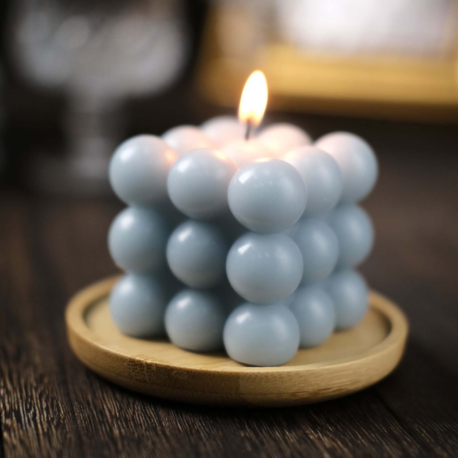 2-Pack Decorative Paraffin Wax Candles Bubble Cube Design Dusty Blue - Unscented Long Burning Pillar Candle Set 2