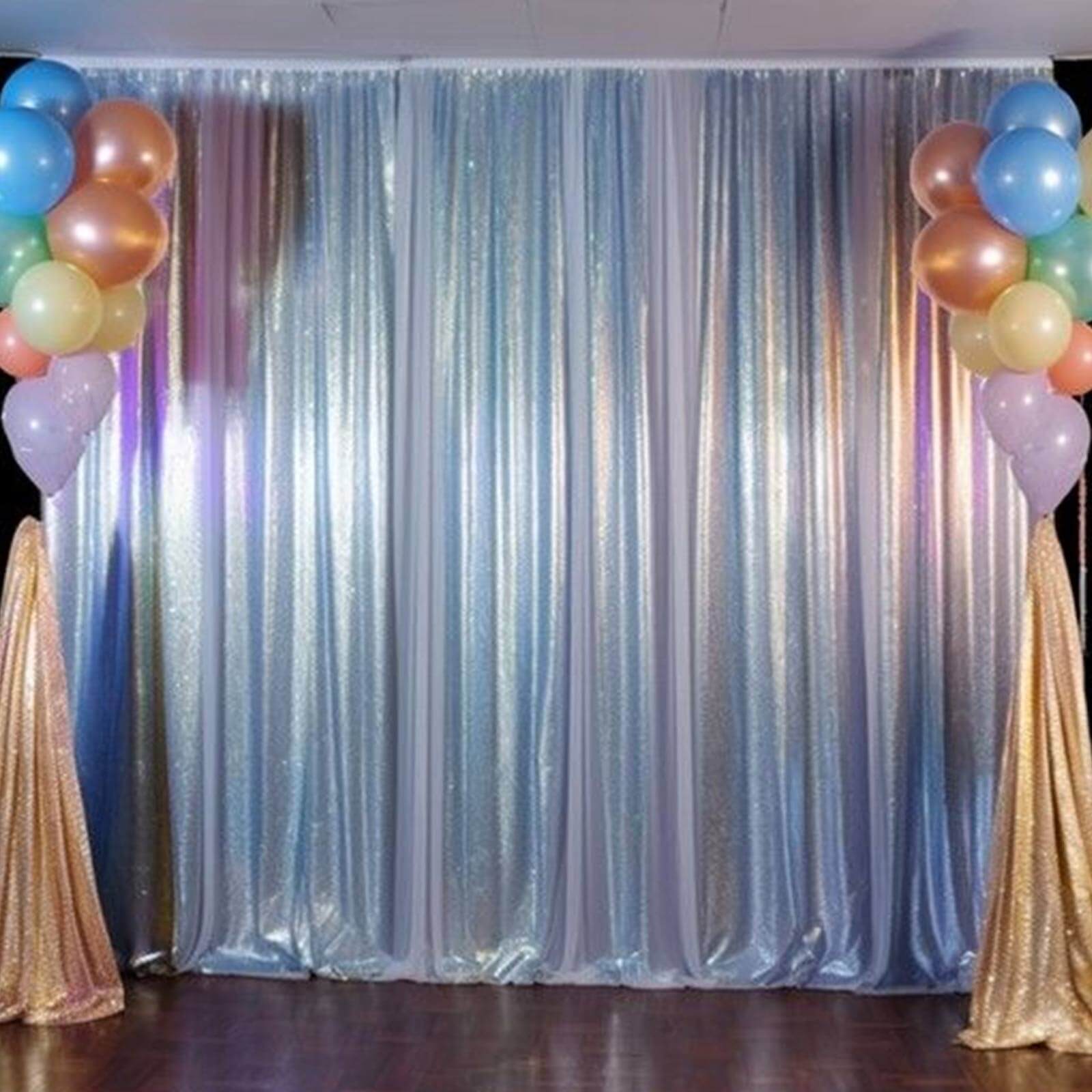 2 Pack Silver Sequin Event Curtain Drapes with Rod Pockets, Seamless Backdrop Event Panels - 8ftx2ft