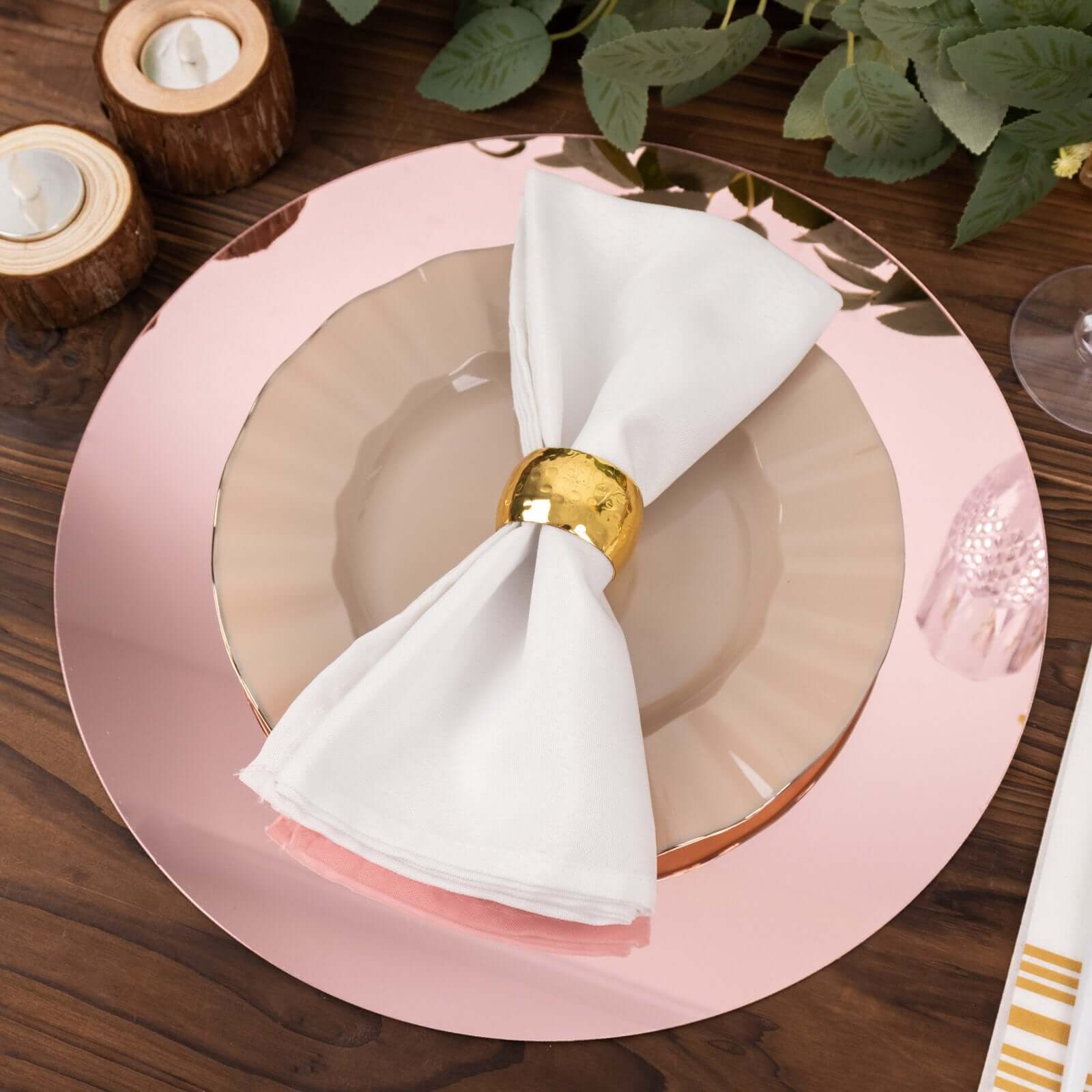 10-Pack Dining Plate Chargers Decorative Acrylic Mirror Rose Gold Round - Lightweight Event Display 13