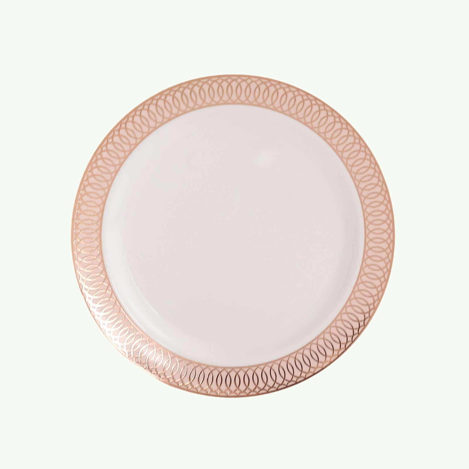 10-Pack Plastic Round Dessert Plates 7 White with Blush Rose Gold Spiral Rim - Chic Disposable Salad Plates for Events & Banquets