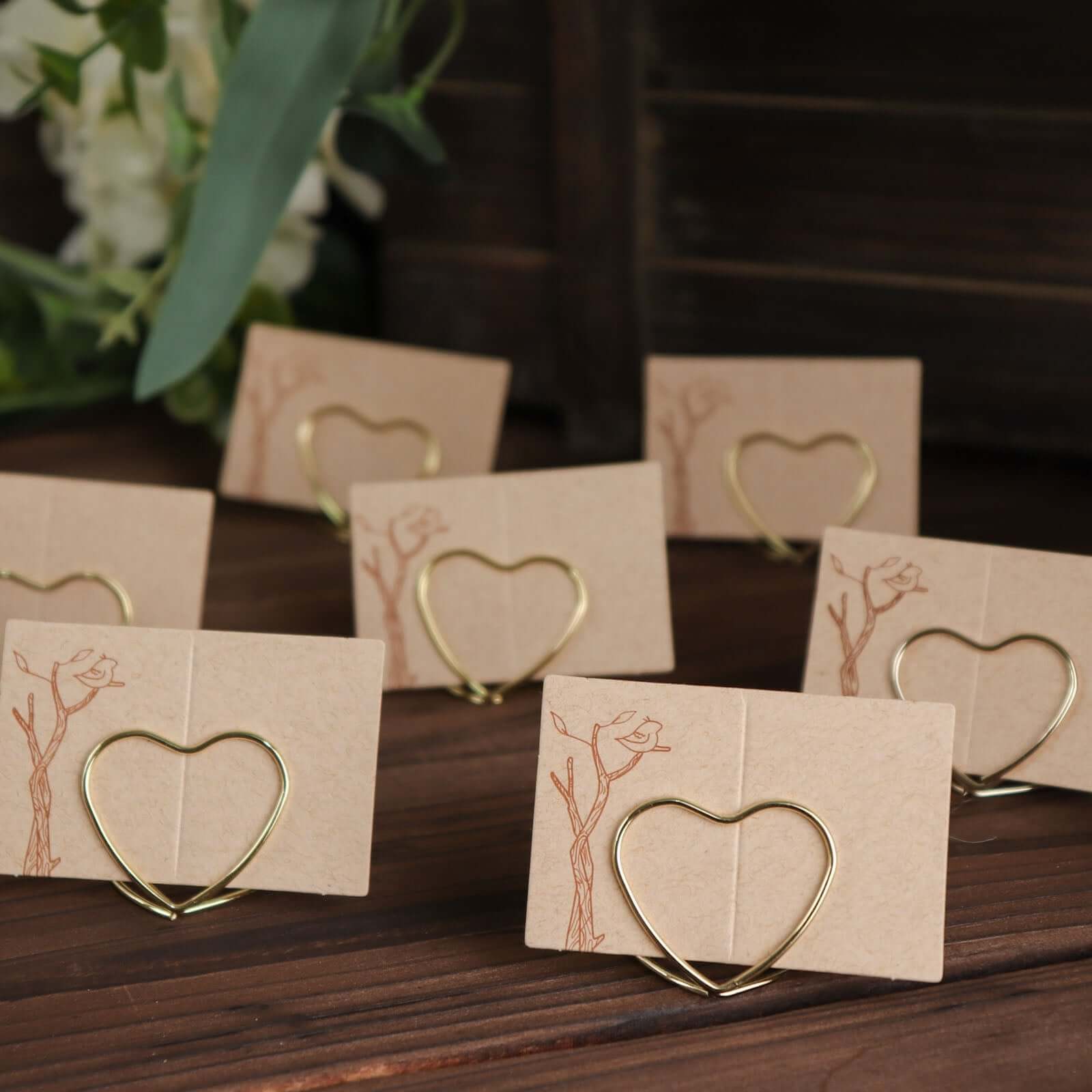 10-Pack Metal Card Holder Stands Double Heart Design Gold - Table Number Stands and Wedding Place Card Menu Clips 1