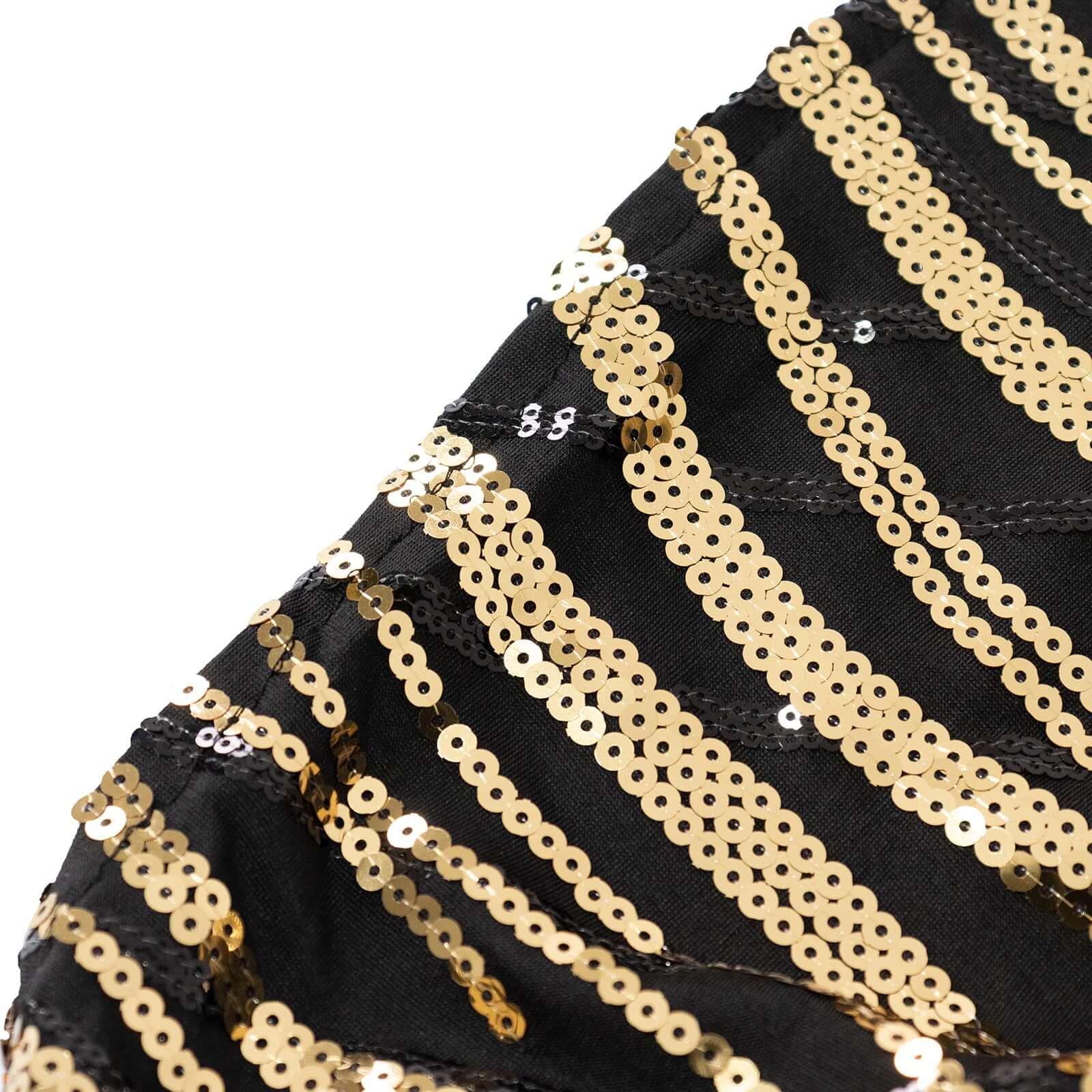 Sequin Stretch Spandex 72x30 Rectangle Tablecloth Black/Gold Wave Embroidered Design Four-Way Stretch Shimmering Table Cover for Luxe Event Decor