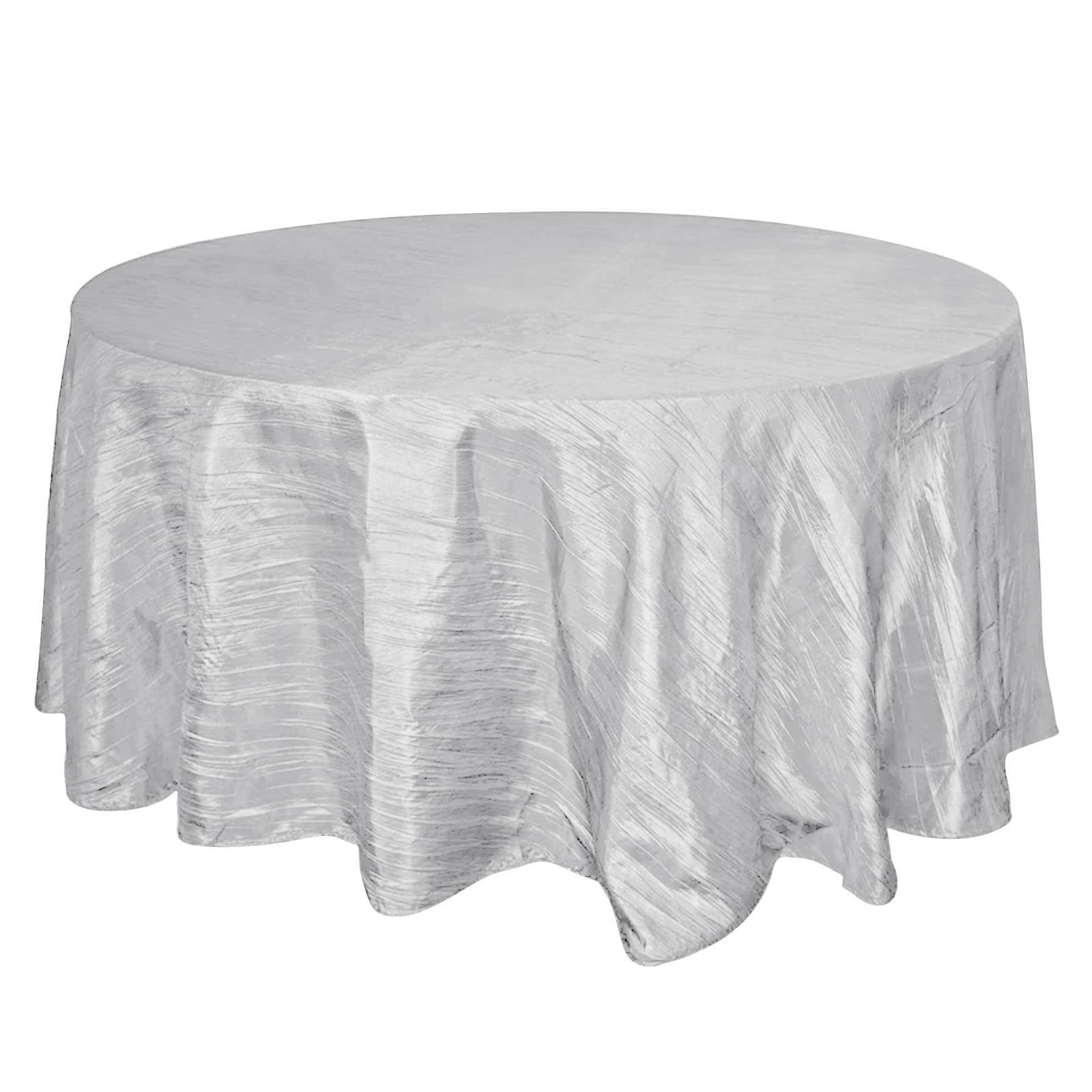 Taffeta 120 Round Tablecloth Silver - Seamless Accordion Crinkle Table Cover