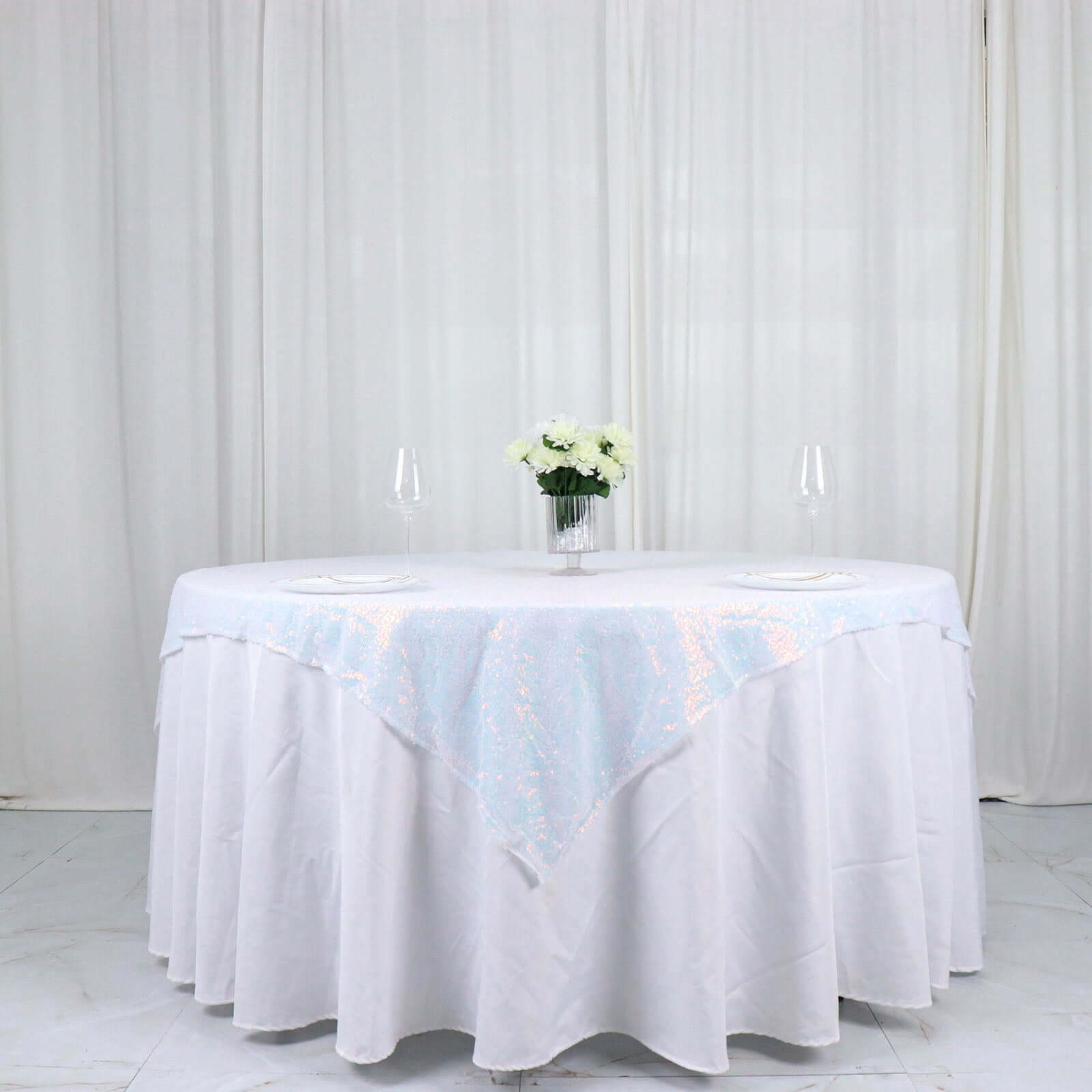 Sequin 60x60 Table Overlay Square Tablecloth Irisdescent Blue - Luxe Wedding Table Topper