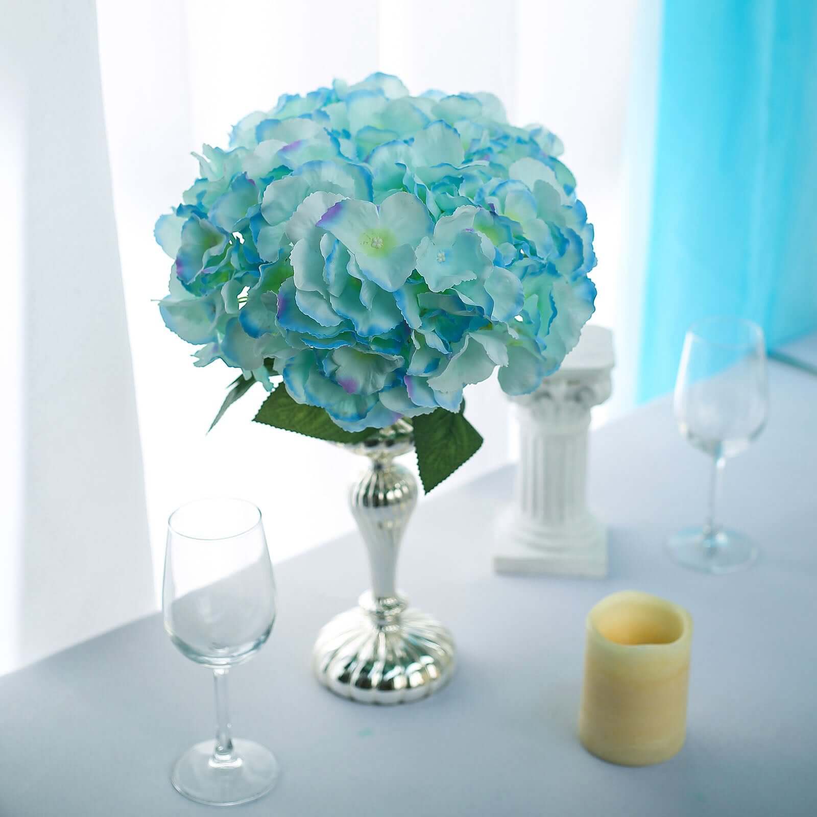 5 Bushes Baby Blue Artificial Silk Hydrangea Flower Bouquets