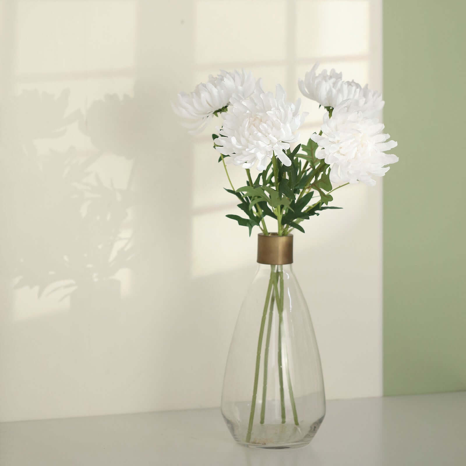 3 Stems White 27 Artificial Silk Chrysanthemum Bouquet Flowers, Large Faux Mum Branches
