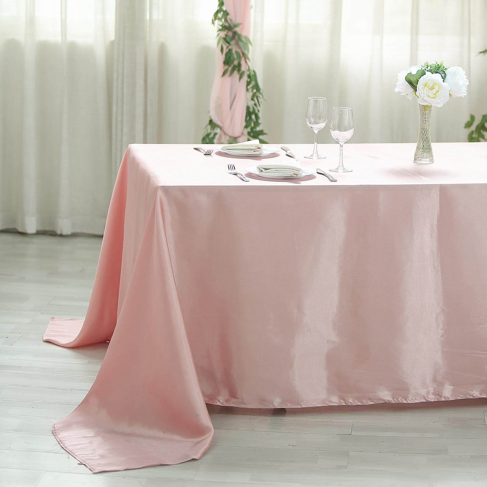 Satin Rectangular 90x132 Tablecloth Dusty Rose Satin - Seamless Table Cover