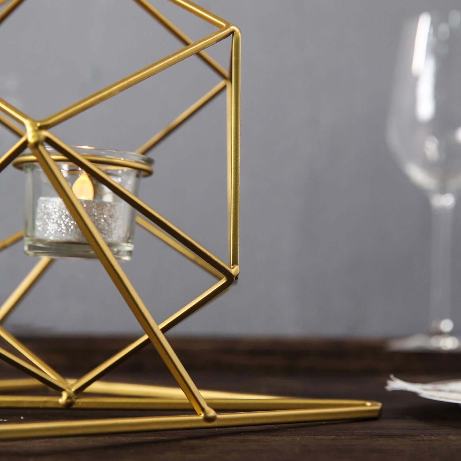 Tealight Candle Holder Metal Linked Geometric Design Gold with Votive Glass Holders - Sophisticated Decor for Tables & Gatherings 25