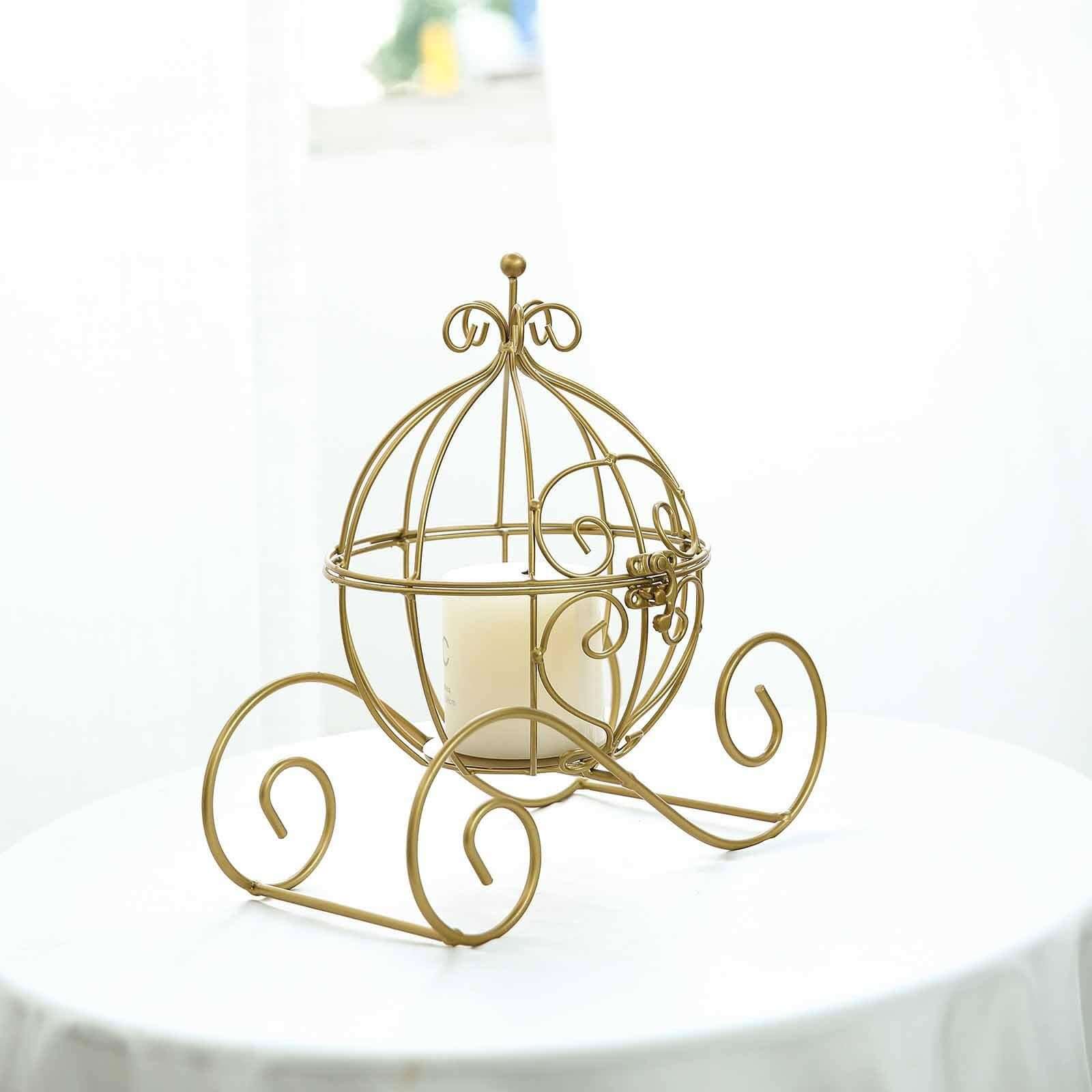 Candle Holder Gold Wrought Iron Cinderella Carriage Card Display - Wedding Table Accent 11