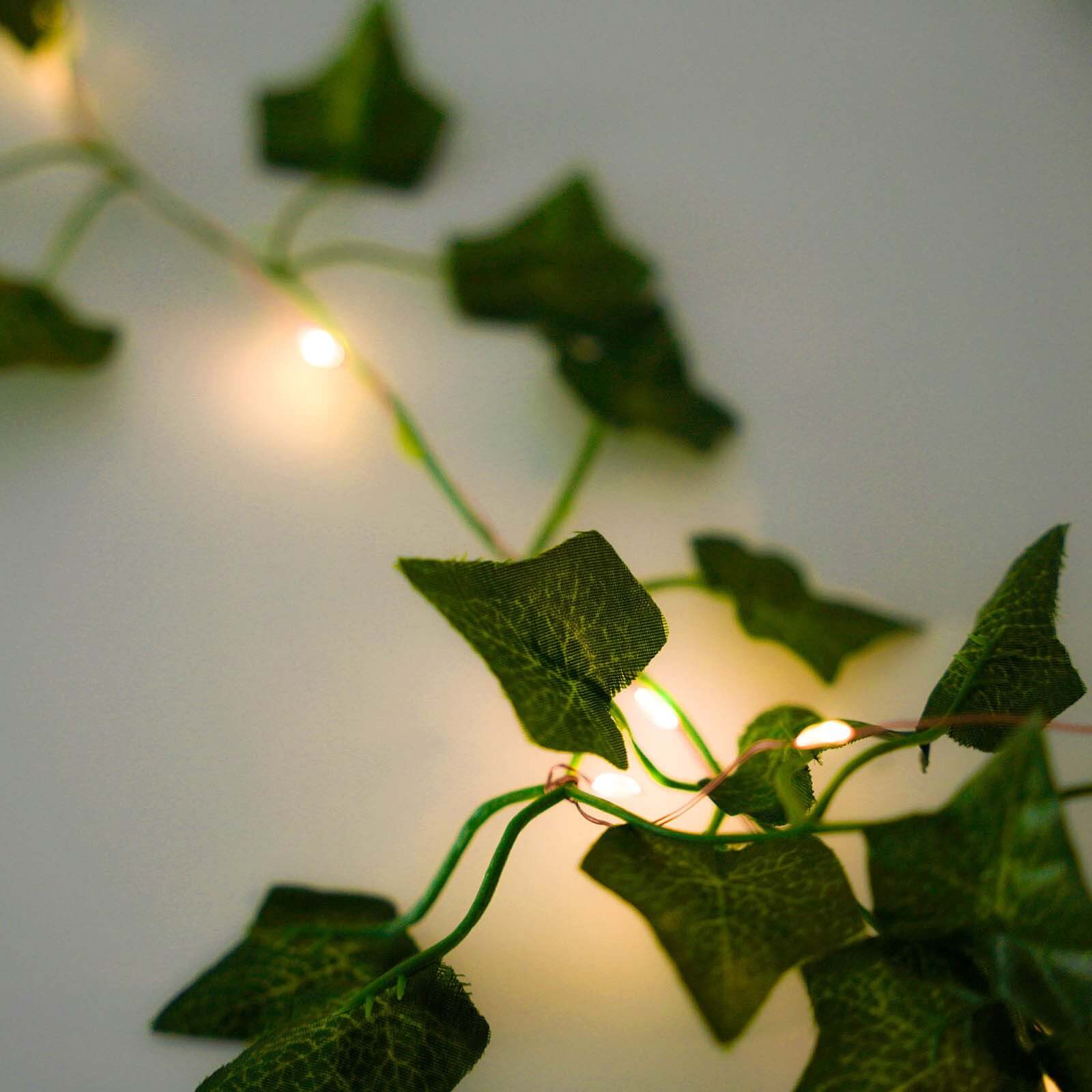 7ft Warm White 20 LED Green Silk Ivy Garland Vine String Lights, Battery Operated Fairy Lights