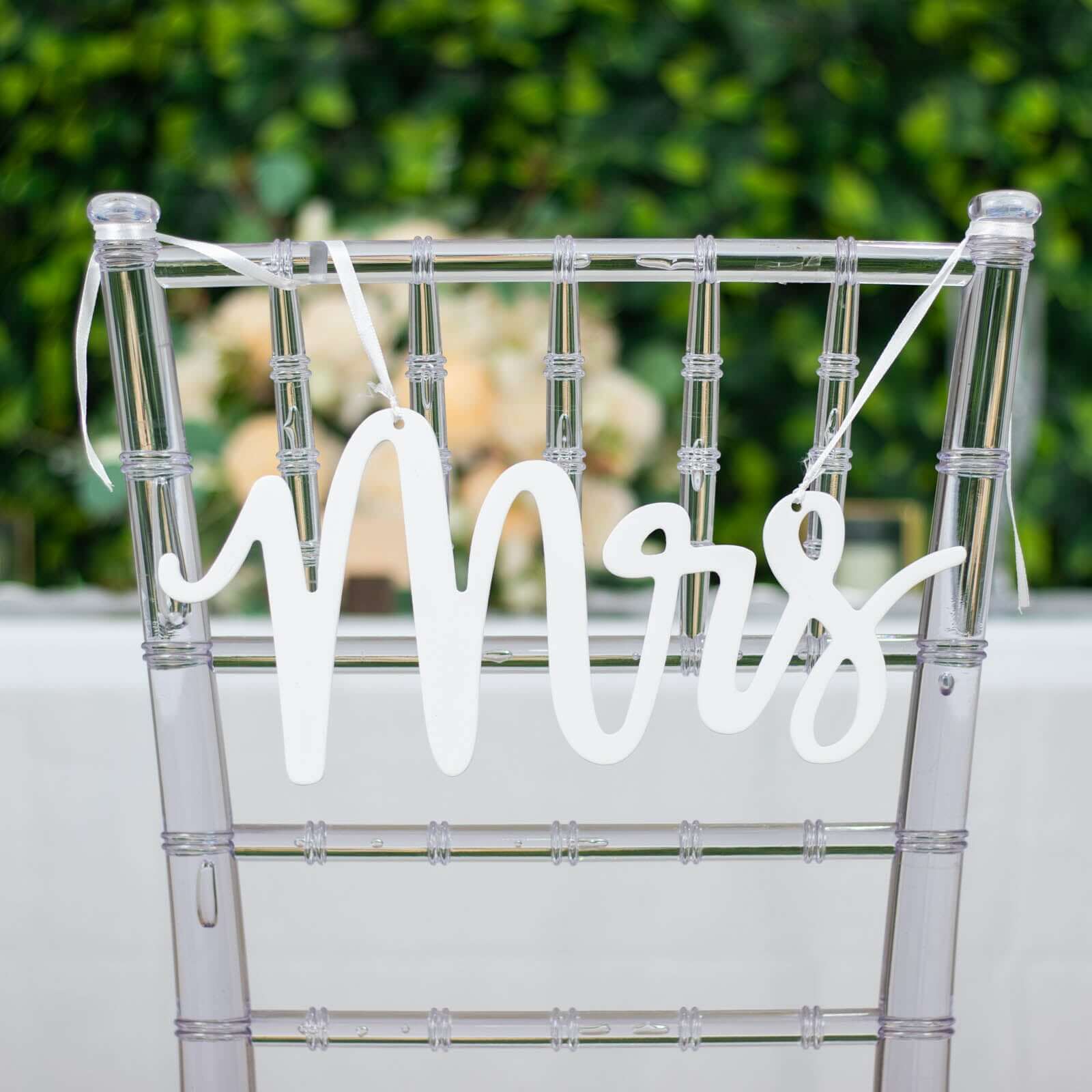 Set of 2 Wood Mr and Mrs Chair Signs White - Chic Calligraphy Wall Hanging Wedding Decor & Props 12x6