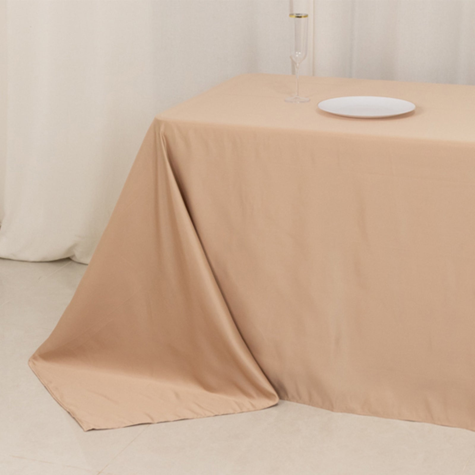 Lamour Satin 90x156 Rectangle Tablecloth Nude - Luxurious, Soft Seamless Table Cover