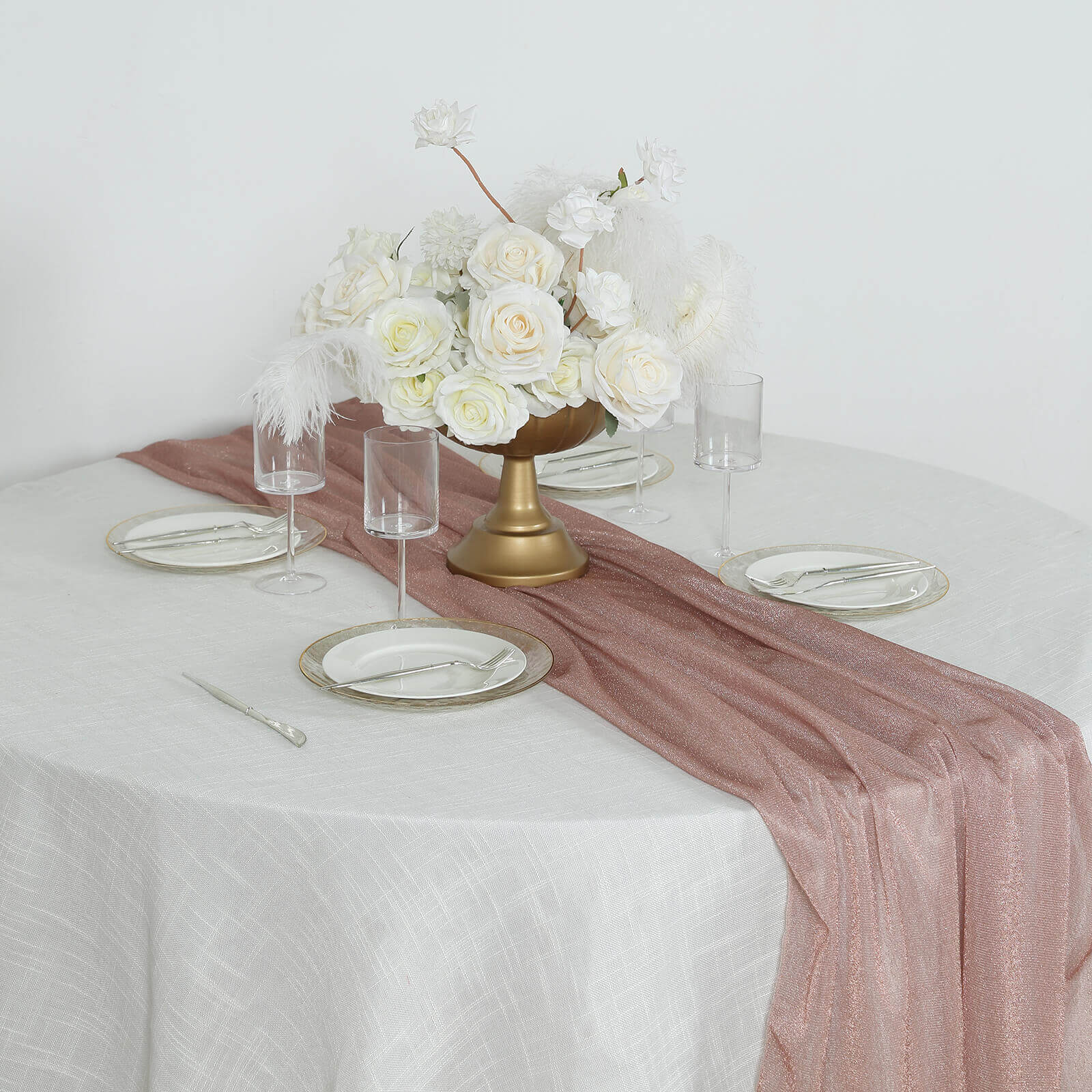 Glitter Gauze 27x120 Table Runner Rose Gold - Sparkling Reusable Sheer Table Linen