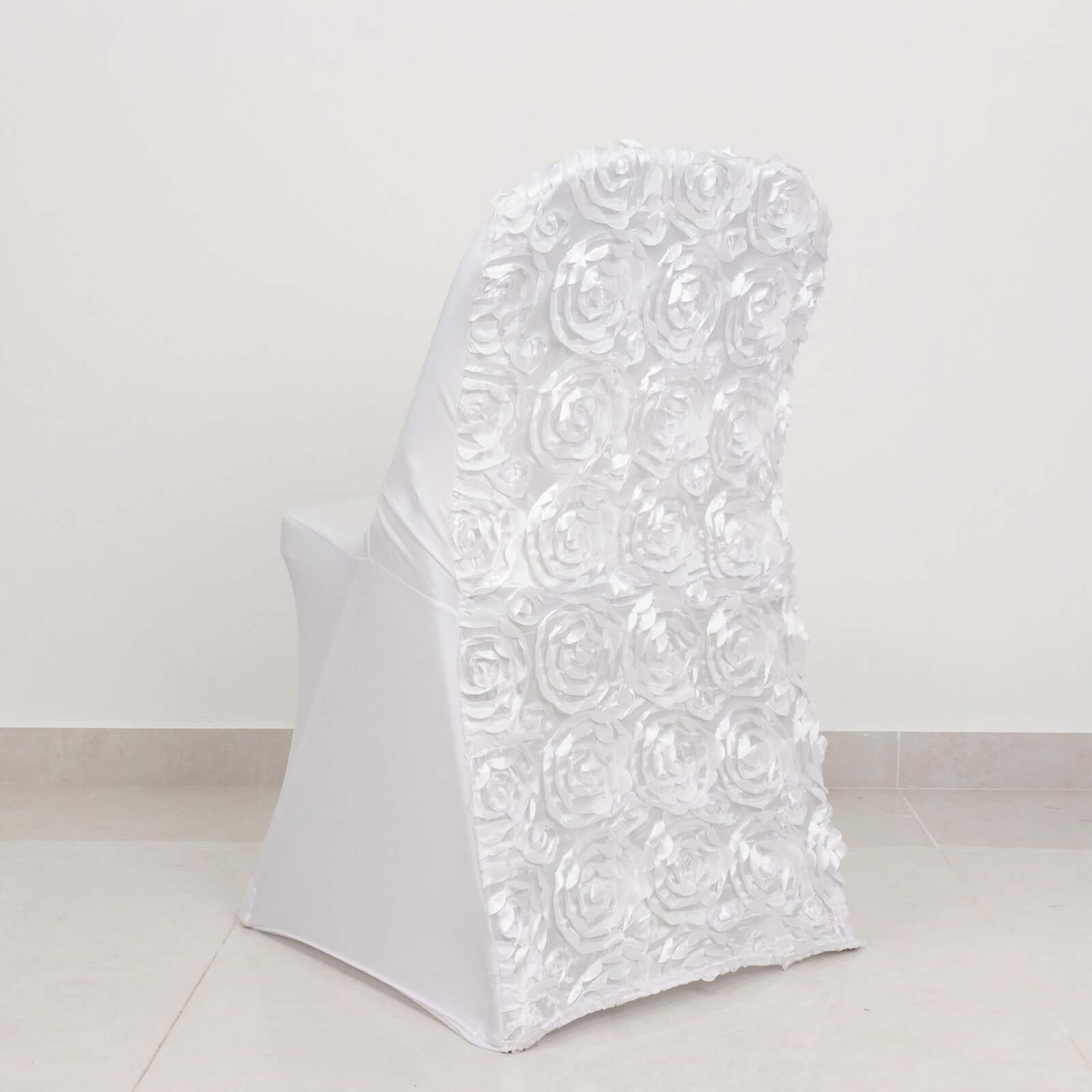 Spandex Chair Cover White for Folding Chairs - Durable Stretch Fitted Slipcover with Satin Rosette Design for Classy Events