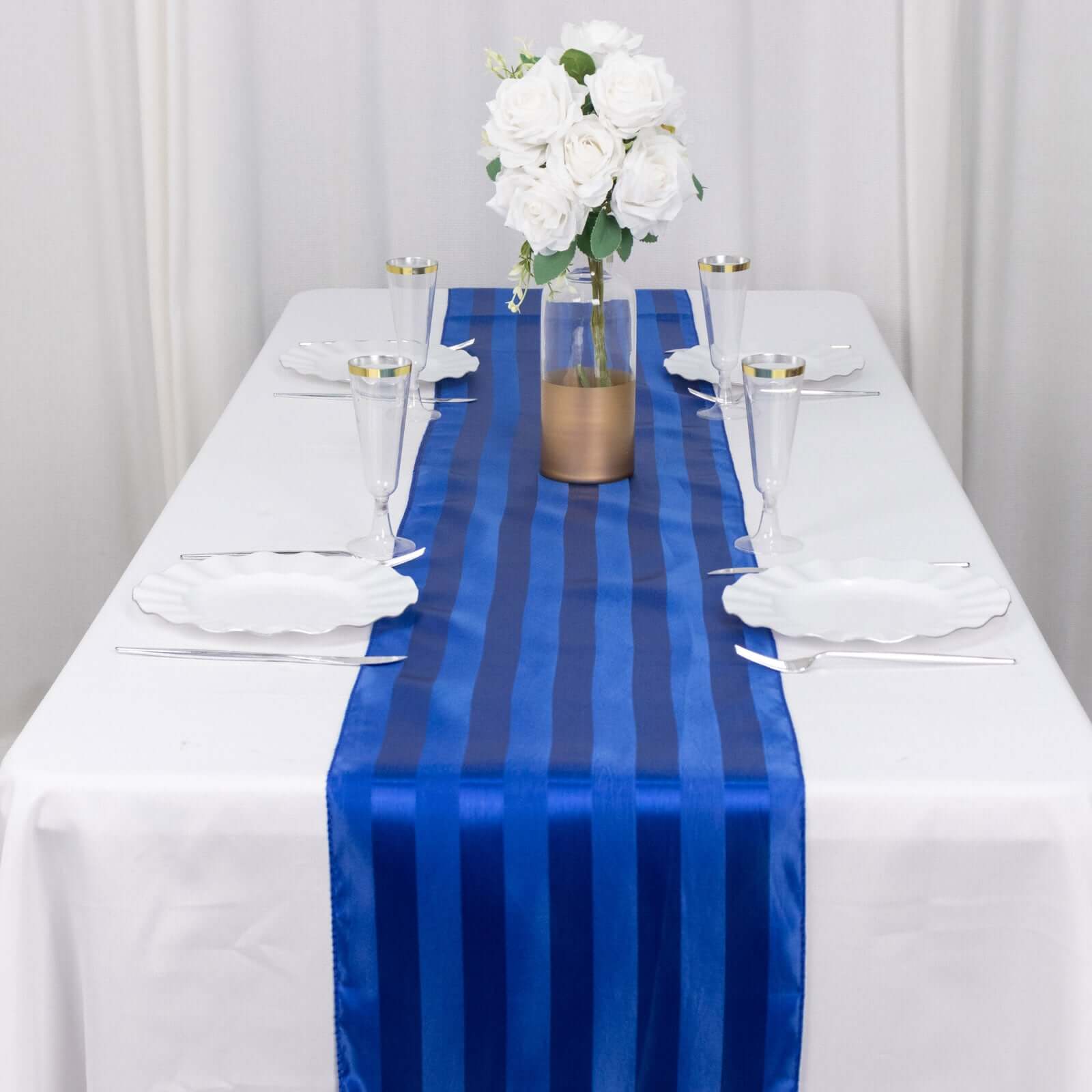 Satin 12x108 Table Runner Royal Blue - Stripe Table Decor