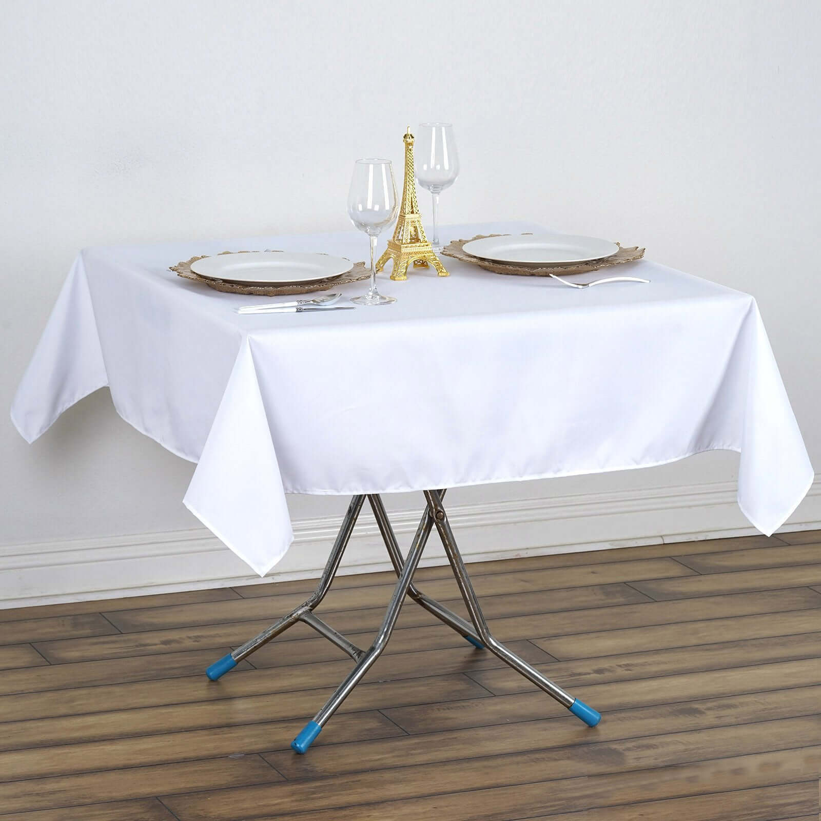 Premium Polyester 54x54 Square Tablecloth White - Stain and Wrinkle-Resistant 220GSM Finish for Weddings & Events